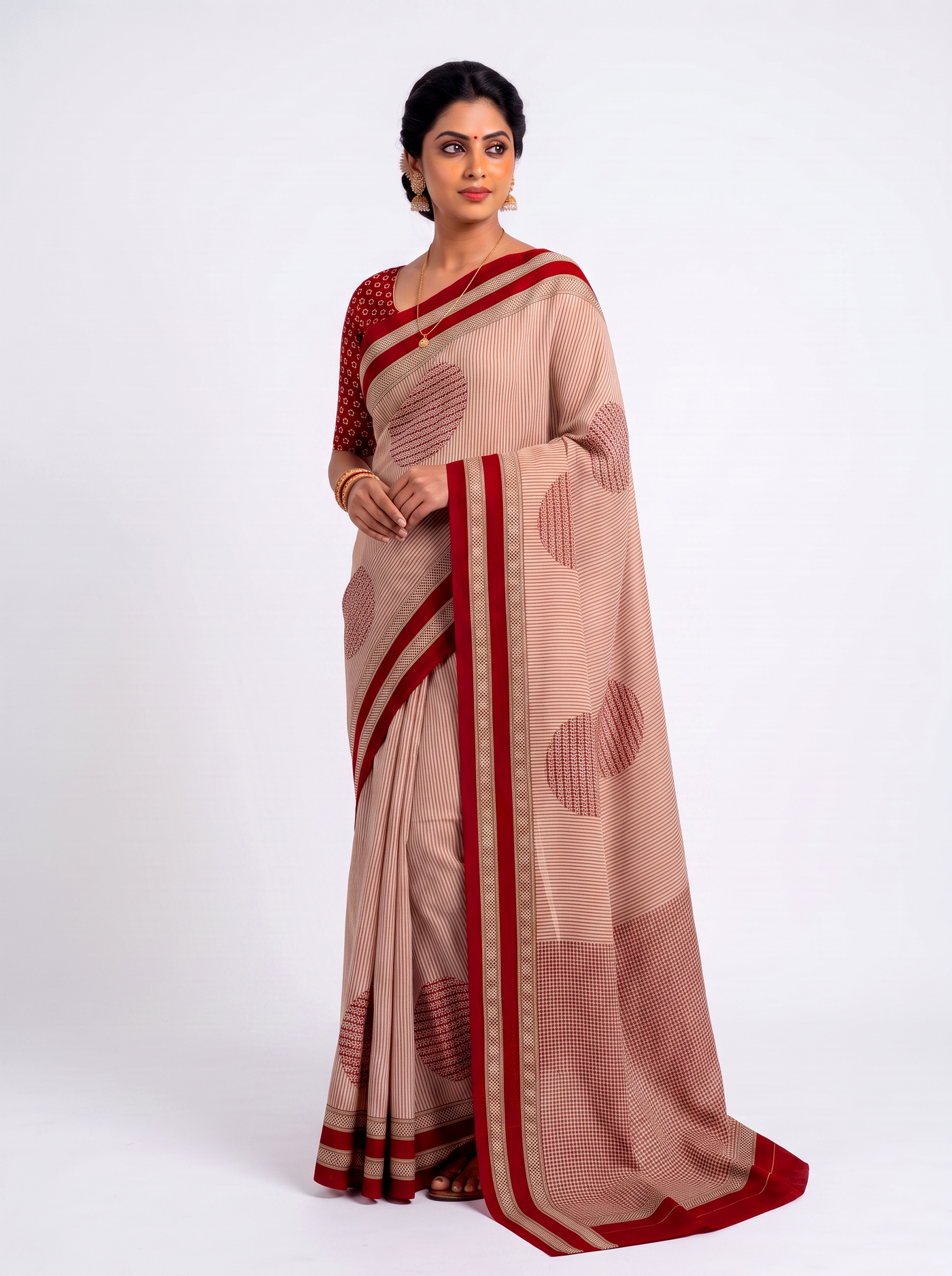 Maroon & Burnt Orange Self Design Mulmul Saree with Blouse