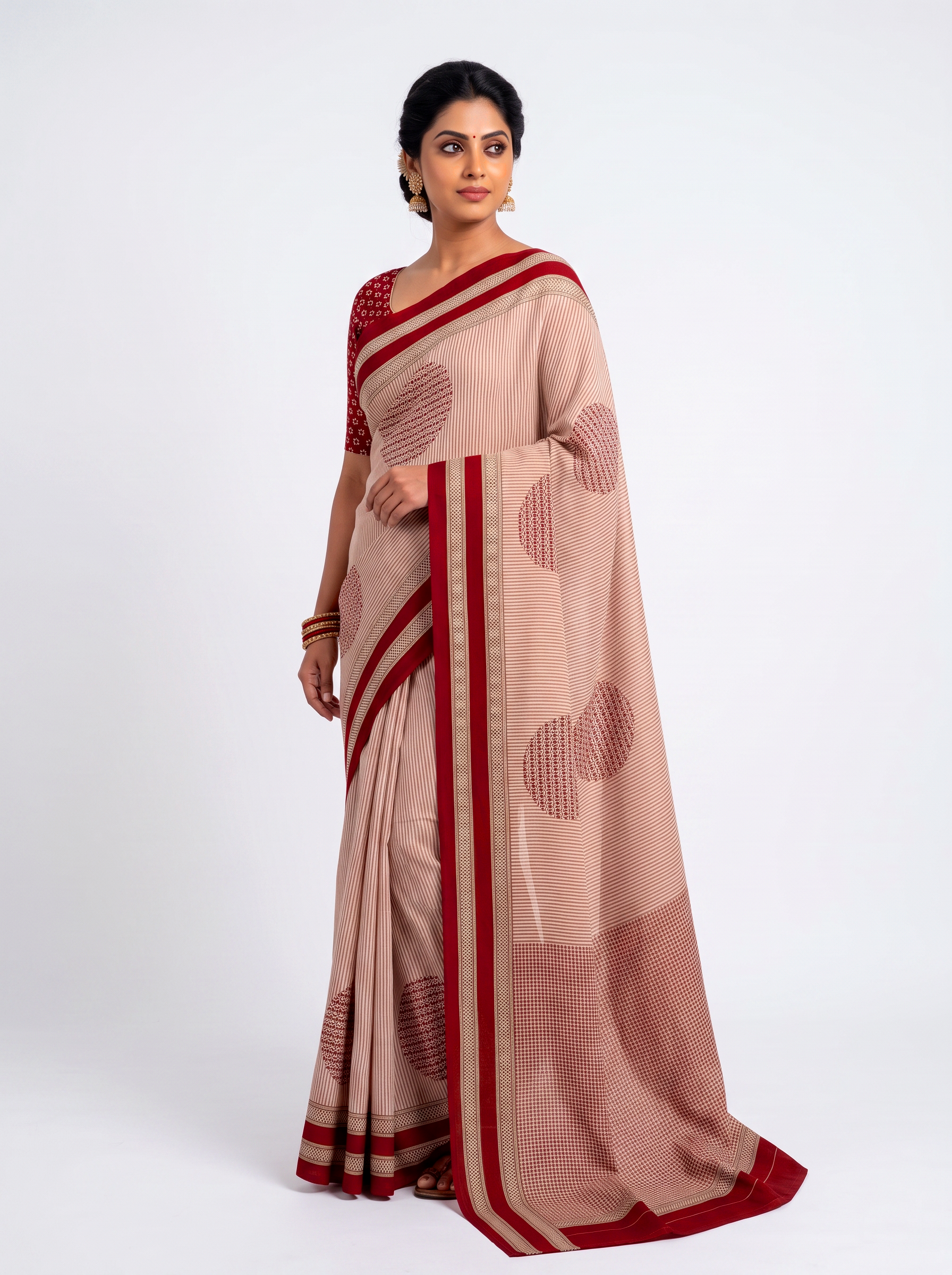 Maroon & Burnt Orange Self Design Mulmul Saree with Blouse - view 2