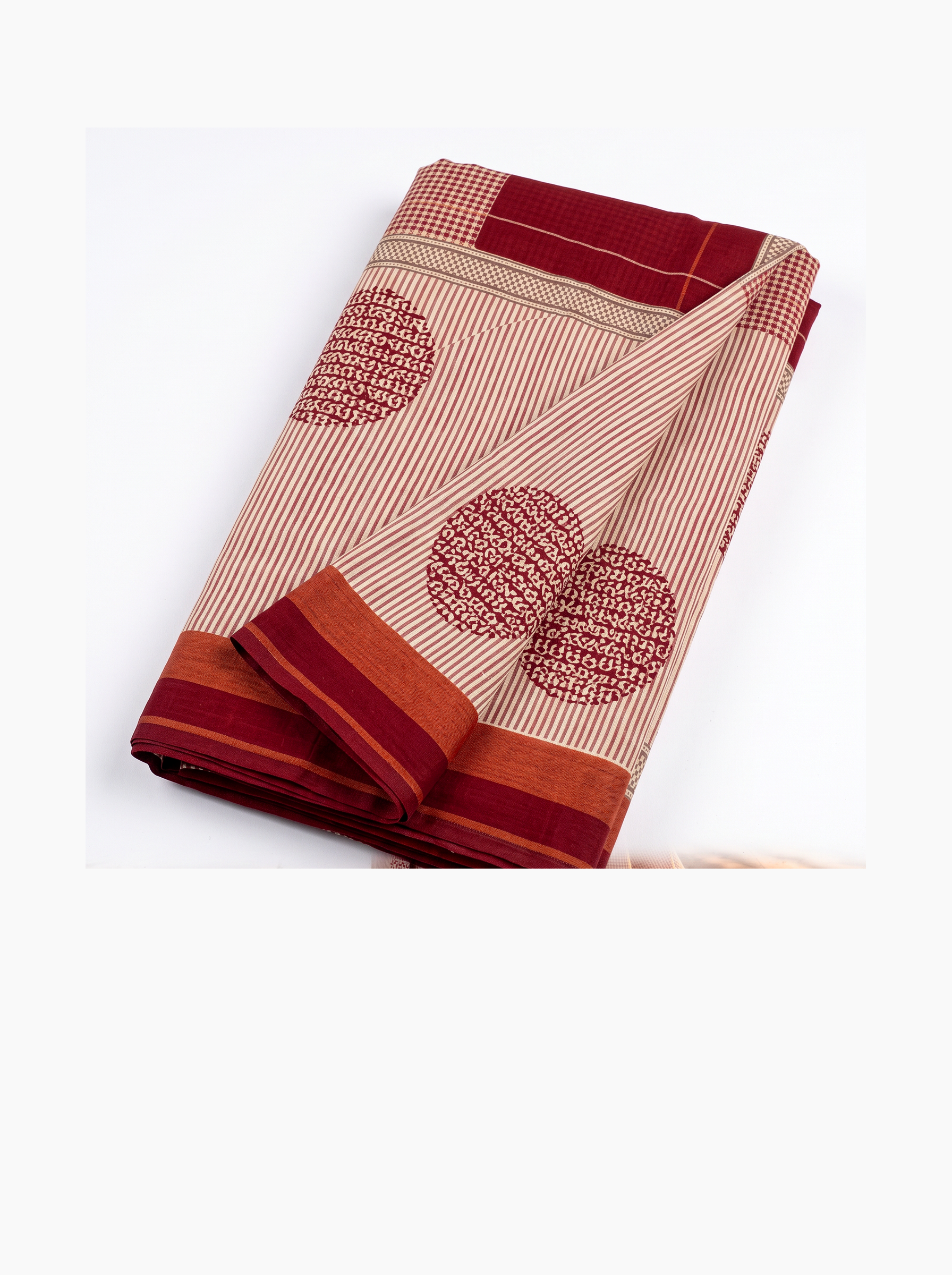 Maroon & Burnt Orange Self Design Mulmul Saree with Blouse - view 5