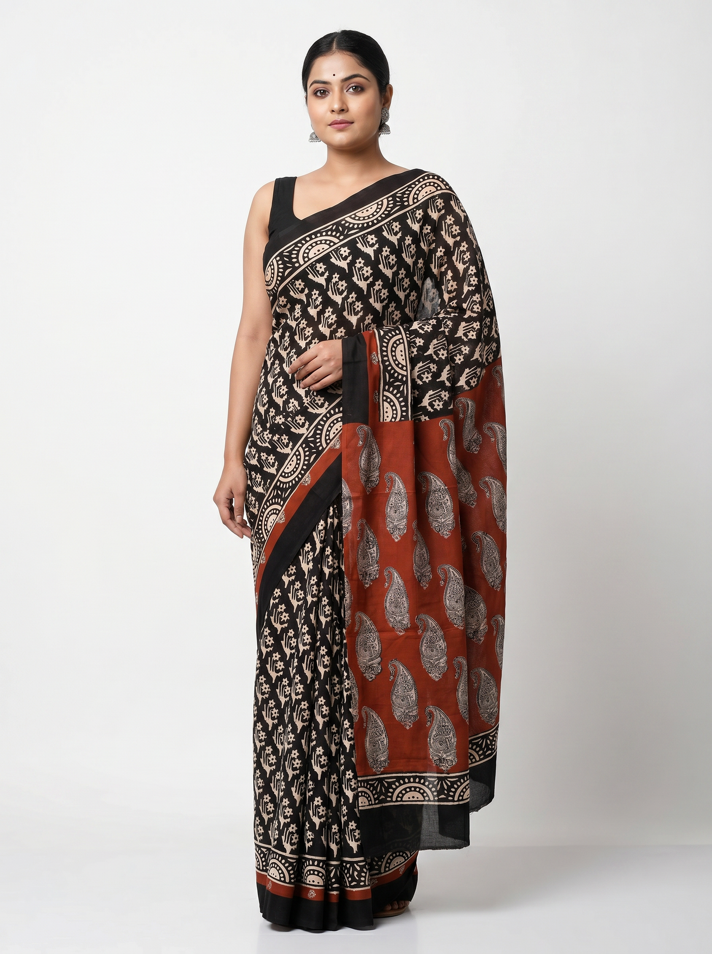 Maroon pure mulmul cotton saree with blouse