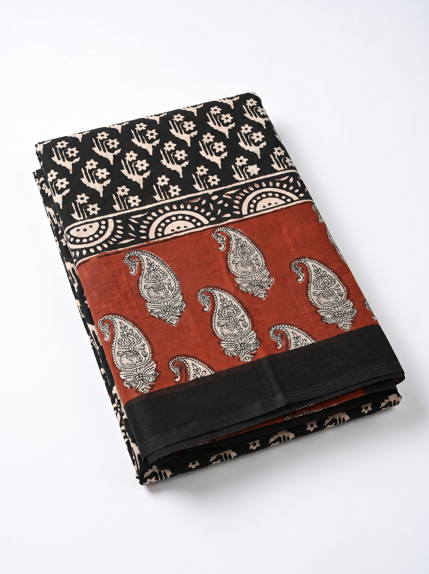 Pure Mulmul Cotton Saree | Maroon Handblock Print | Summer & Office Wear | With Blouse image 5