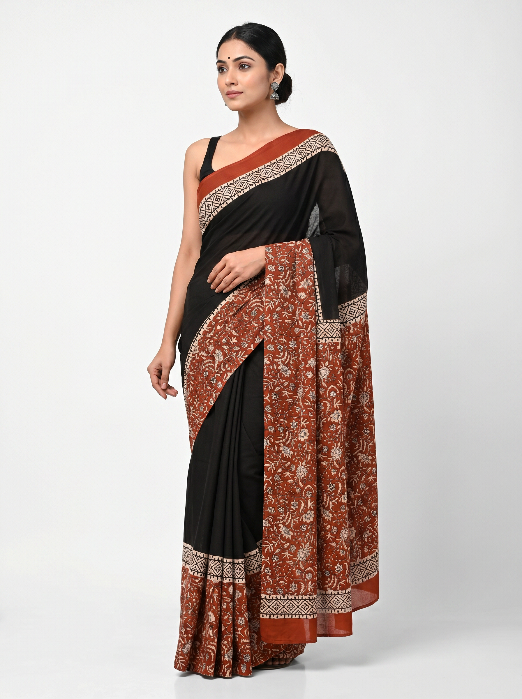 Multi Color + Maroon + Black pure mulmul cotton saree with blouse