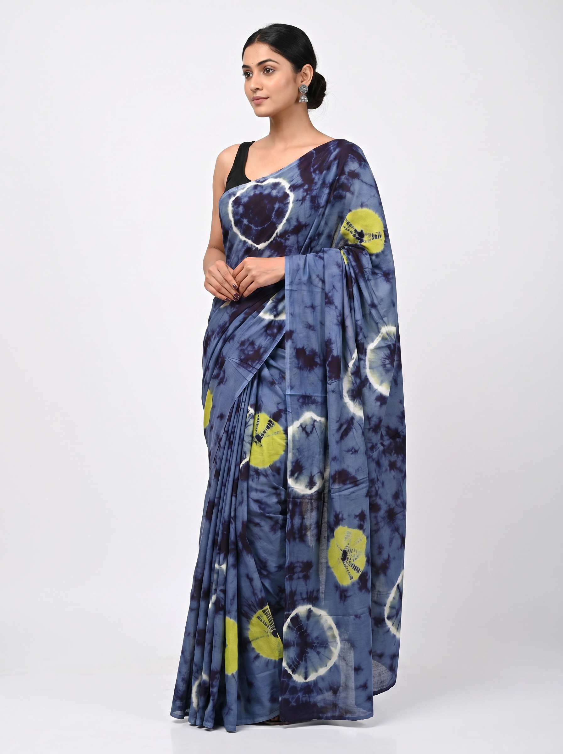 Navy Blue pure mulmul cotton saree with blouse