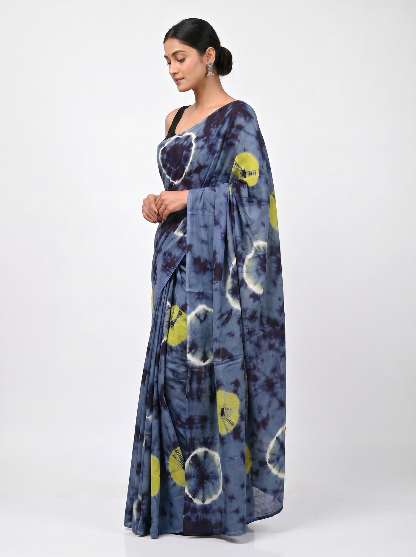 Pure Mulmul Cotton Saree | Navy Blue Handblock Print | Summer & Office Wear | With Blouse | Design 2 image 2