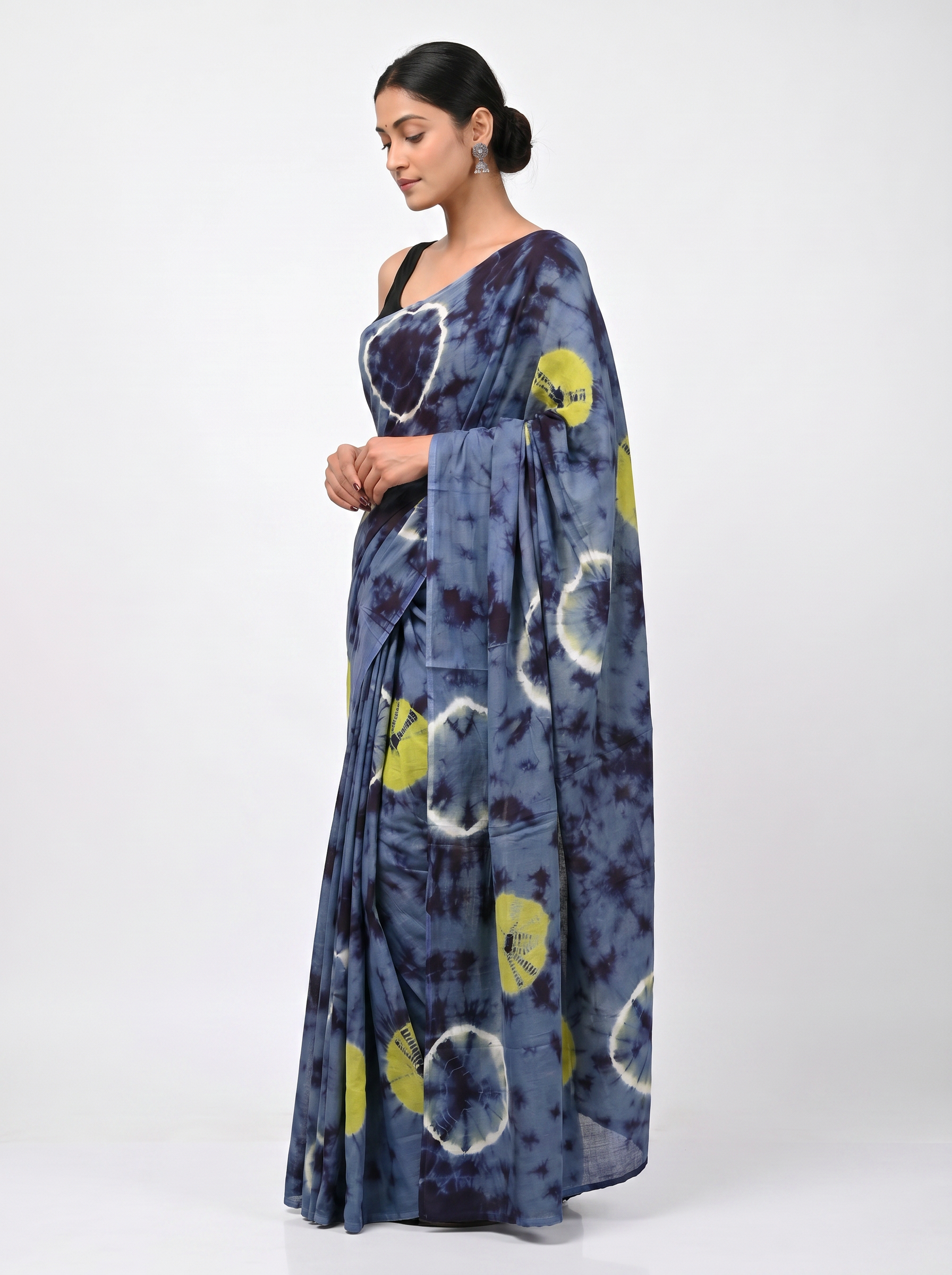 Pure Mulmul Cotton Saree | Navy Blue Handblock Print | Summer & Office Wear | With Blouse | Design 2 image 2