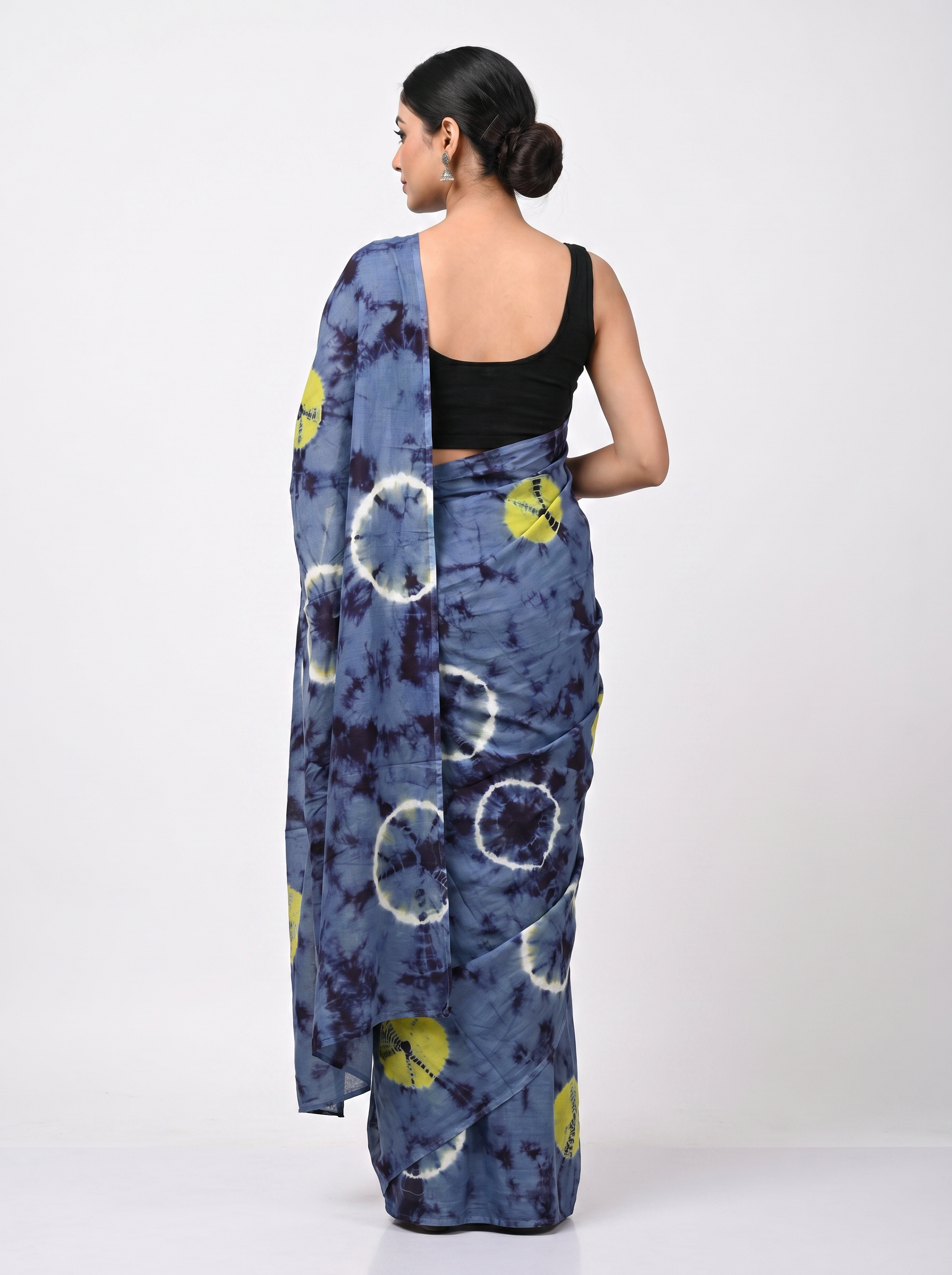 Pure Mulmul Cotton Saree | Navy Blue Handblock Print | Summer & Office Wear | With Blouse | Design 2 image 3