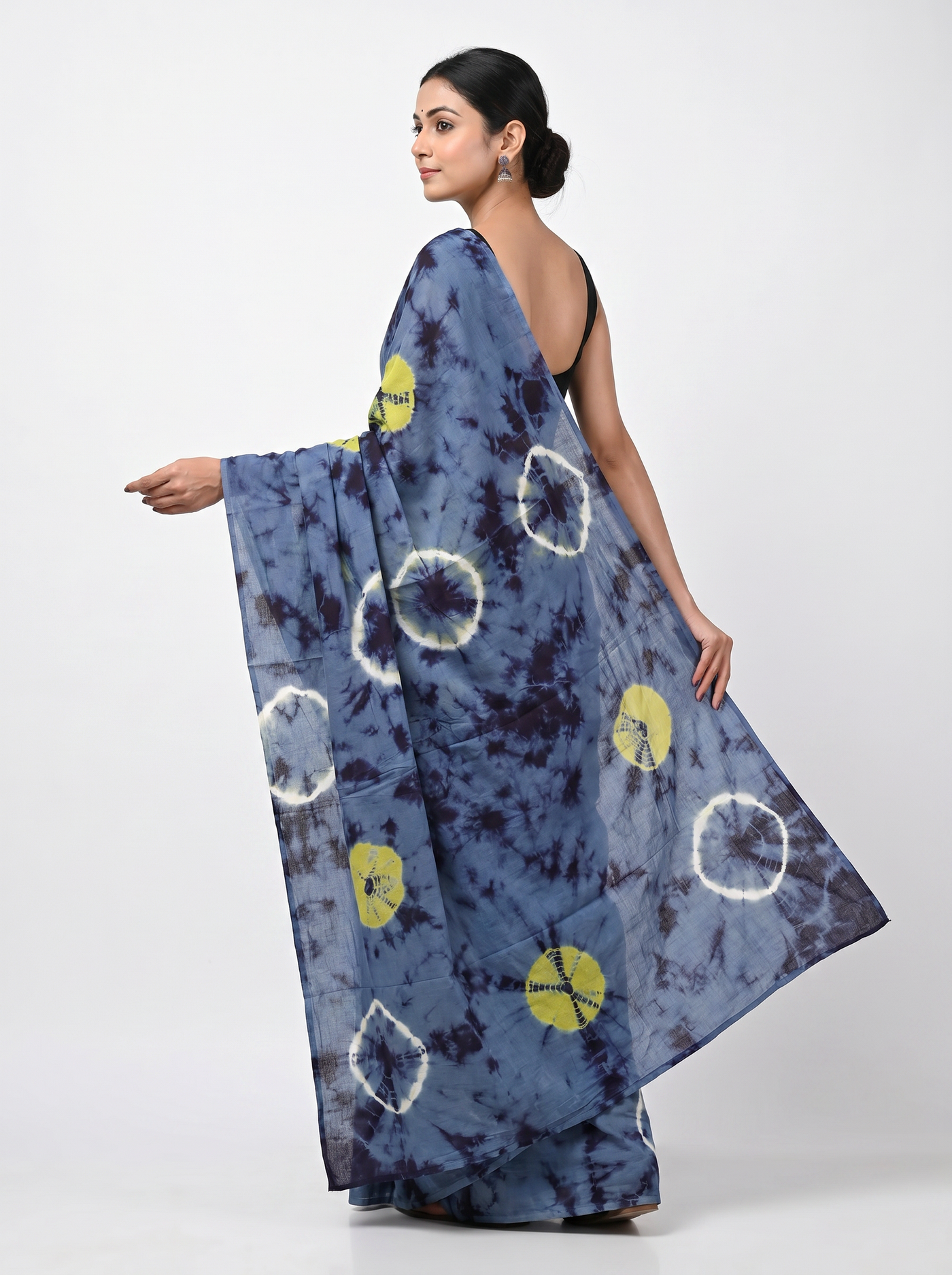 Pure Mulmul Cotton Saree | Navy Blue Handblock Print | Summer & Office Wear | With Blouse | Design 2 image 4