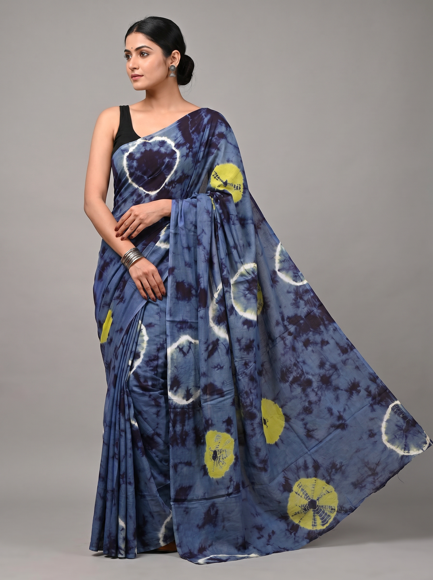 Pure Mulmul Cotton Saree | Navy Blue Handblock Print | Summer & Office Wear | With Blouse | Design 2 image 5