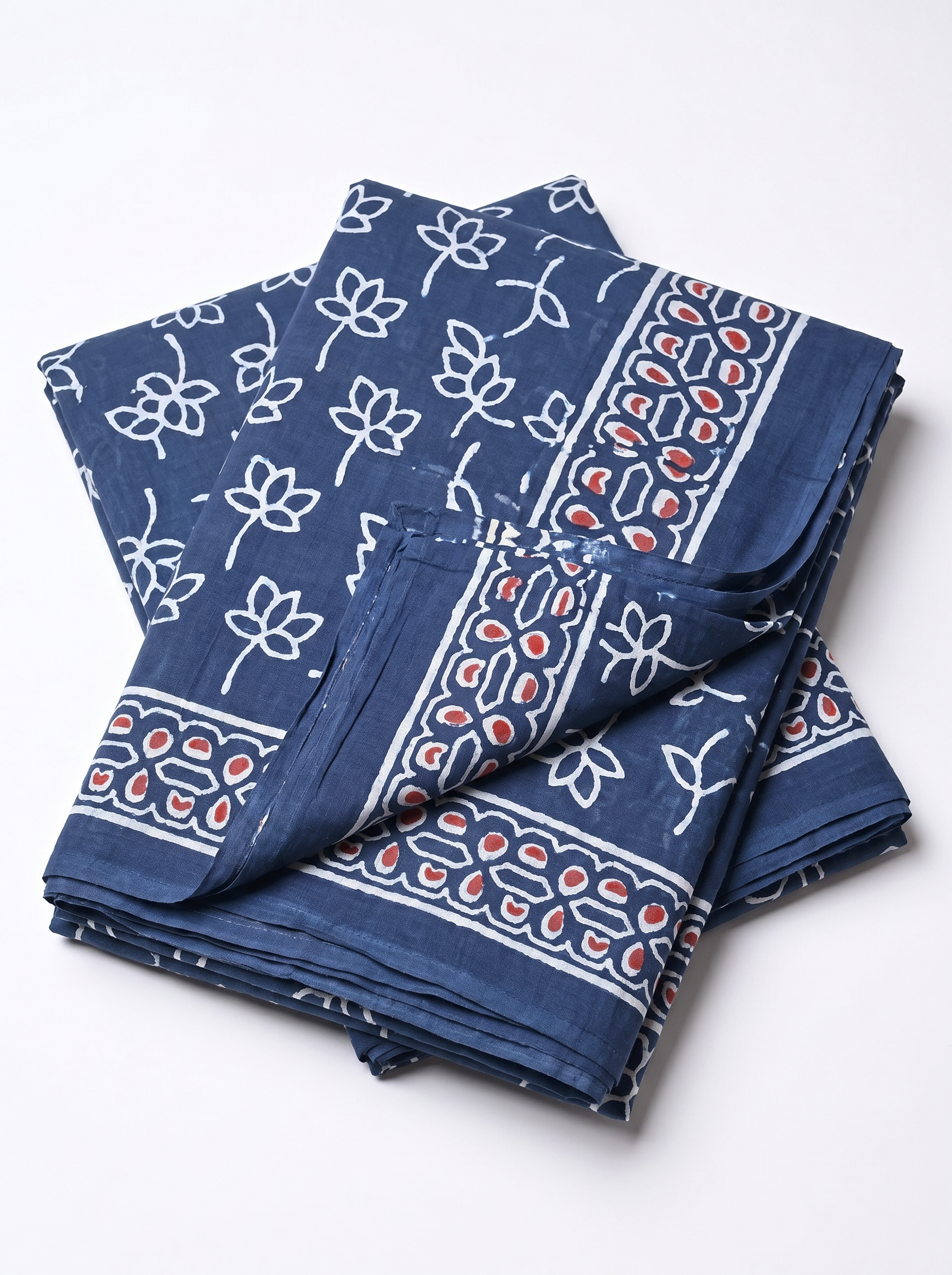 Pure Mulmul Cotton Saree | Navy Blue Handblock Print | Summer & Office Wear | With Blouse | Design 3 image 5