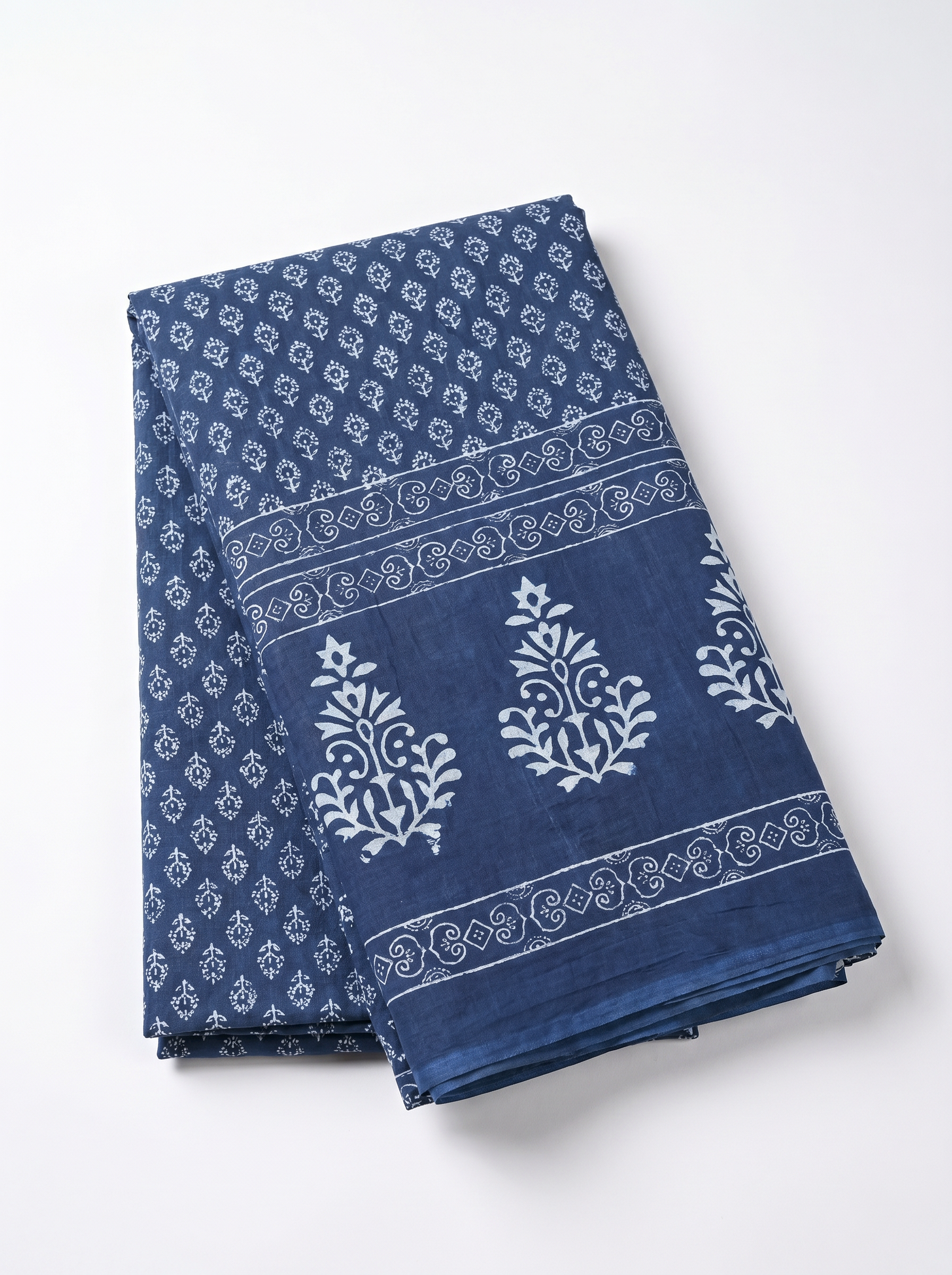 Pure Mulmul Cotton Saree | Navy Blue Handblock Print | Summer & Office Wear | With Blouse image 5
