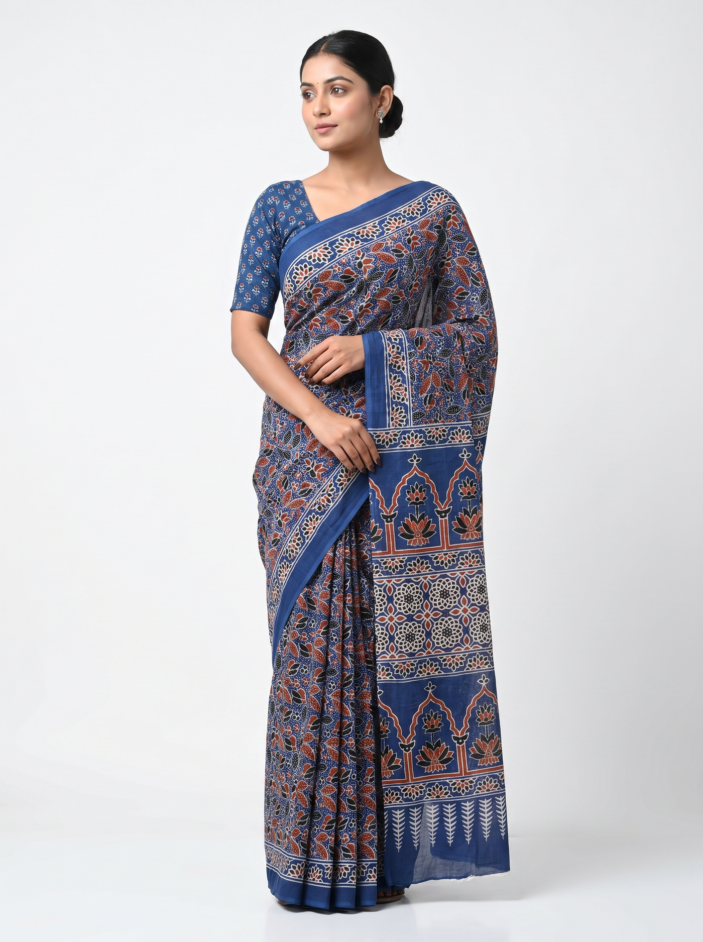 Charcoal Grey + Navy Blue + Grey + Wine pure mulmul cotton saree with blouse