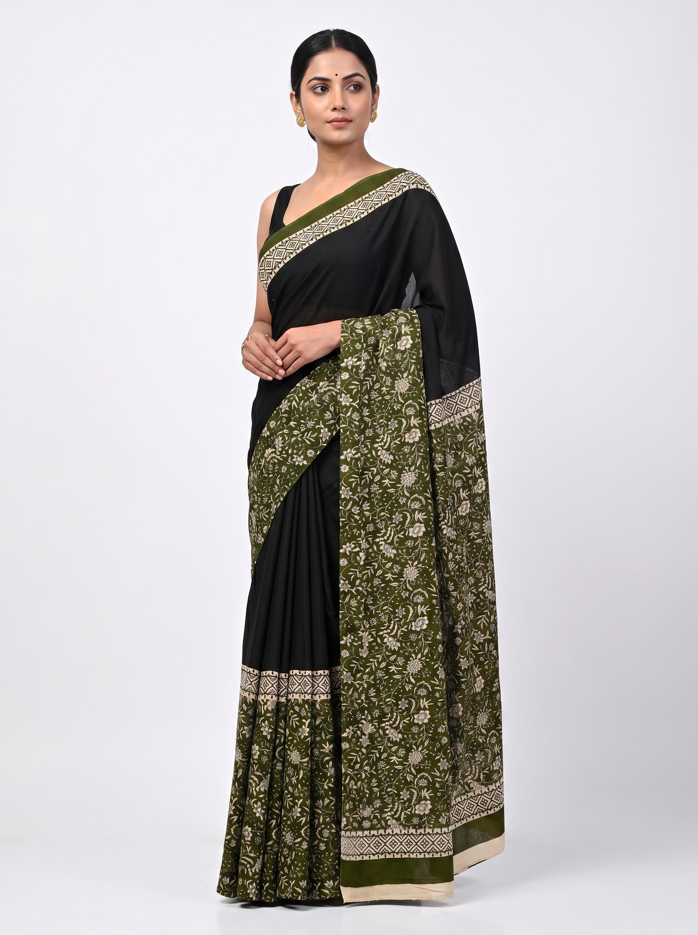 Ochre pure mulmul cotton saree with blouse