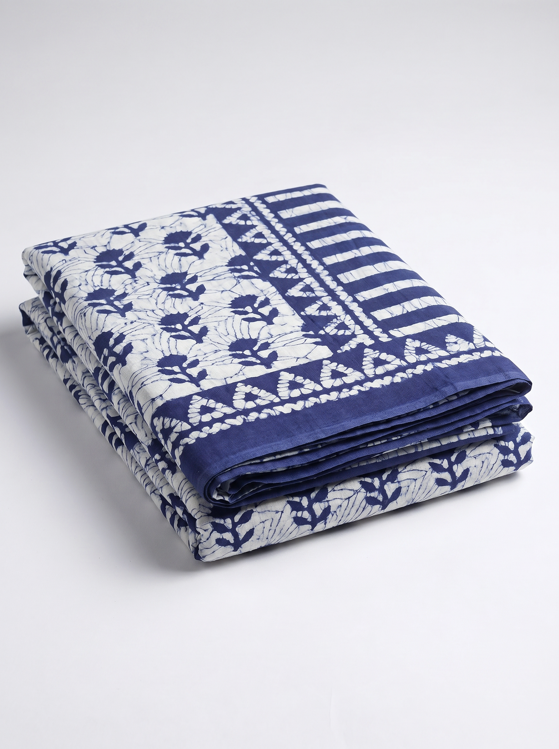 Pure Mulmul Cotton Saree | Ink Blue + Plum Handblock Print | Summer & Office Wear | With Blouse image 5
