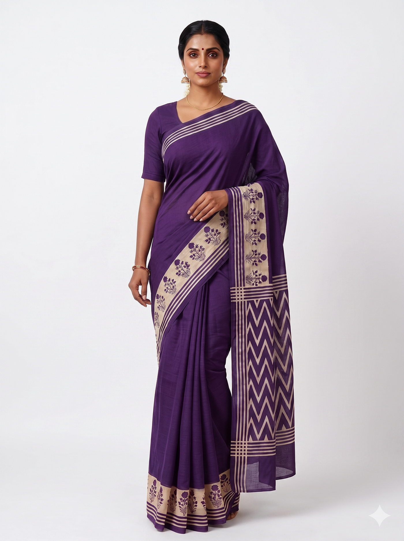 Plum Wine Mulmul Saree with Blouse