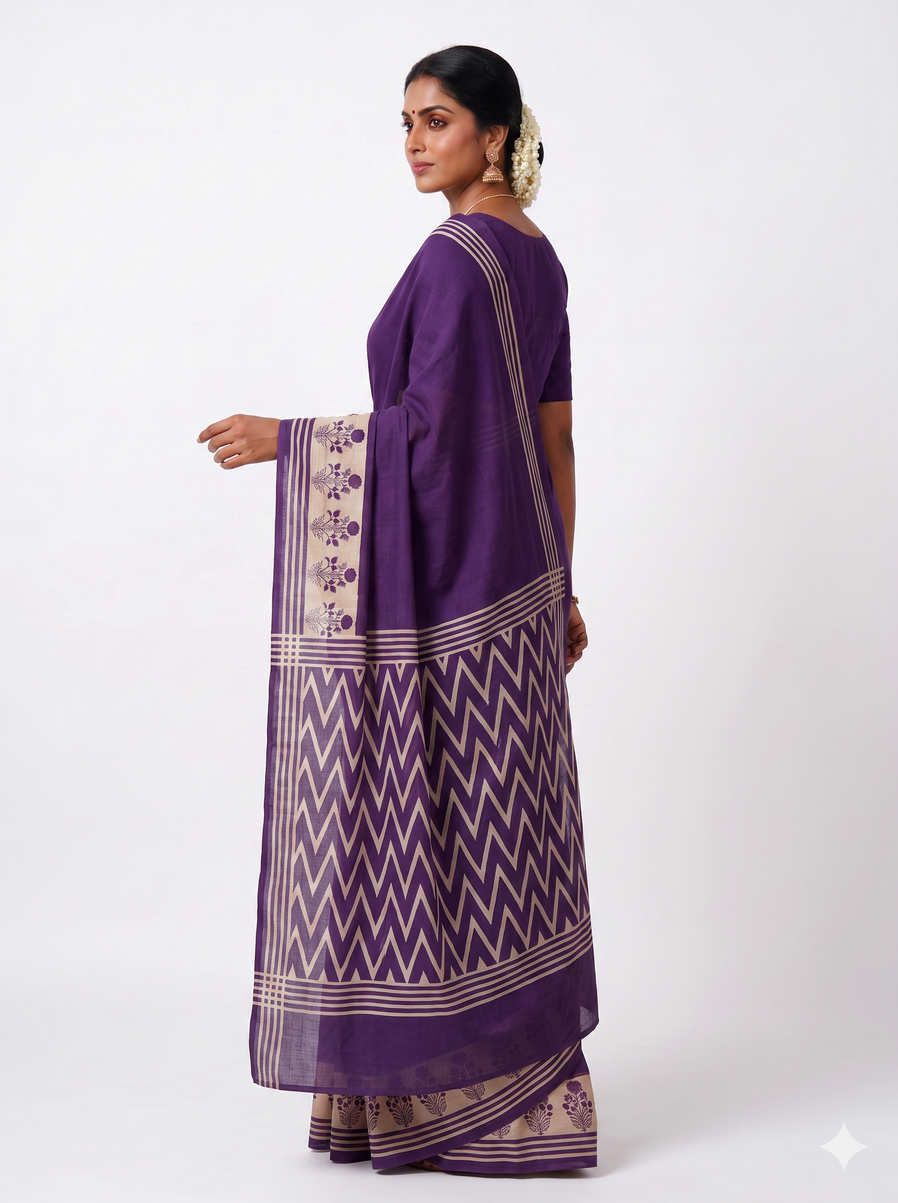 Plum Wine Mulmul Saree with Blouse - view 4