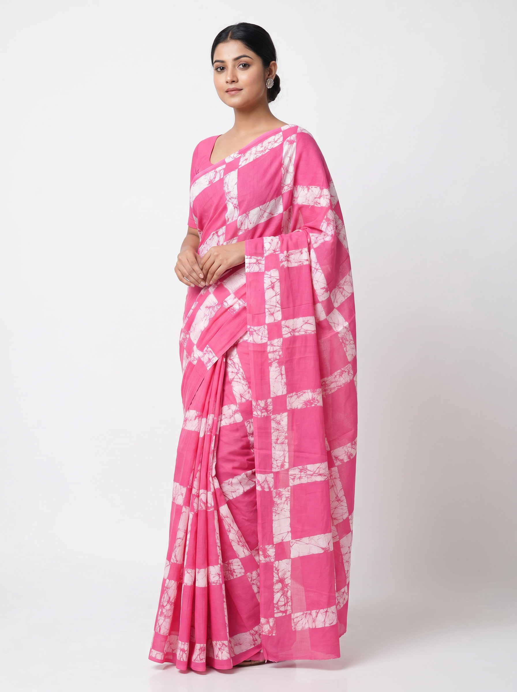 Deep Red + Rani Pink pure mulmul cotton saree with blouse