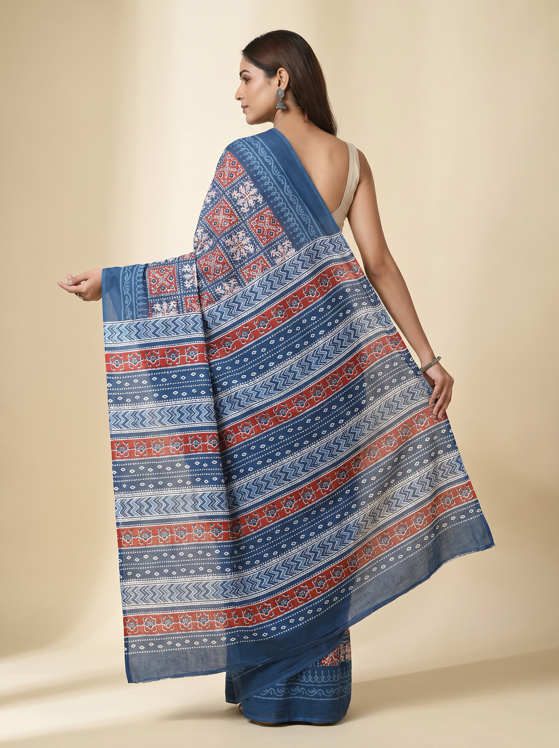 Ink Blue pure mulmul cotton saree with blouse