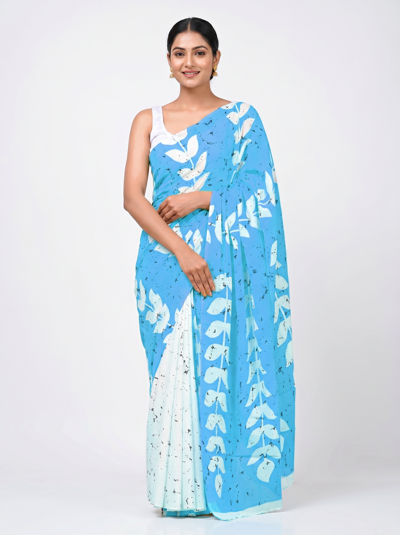 Sky Blue pure mulmul cotton saree with blouse