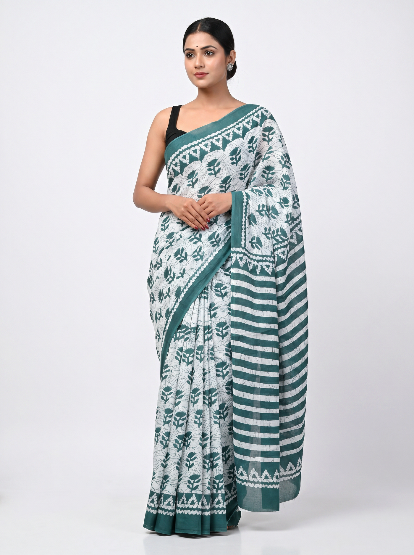 Teal Blue pure mulmul cotton saree with blouse
