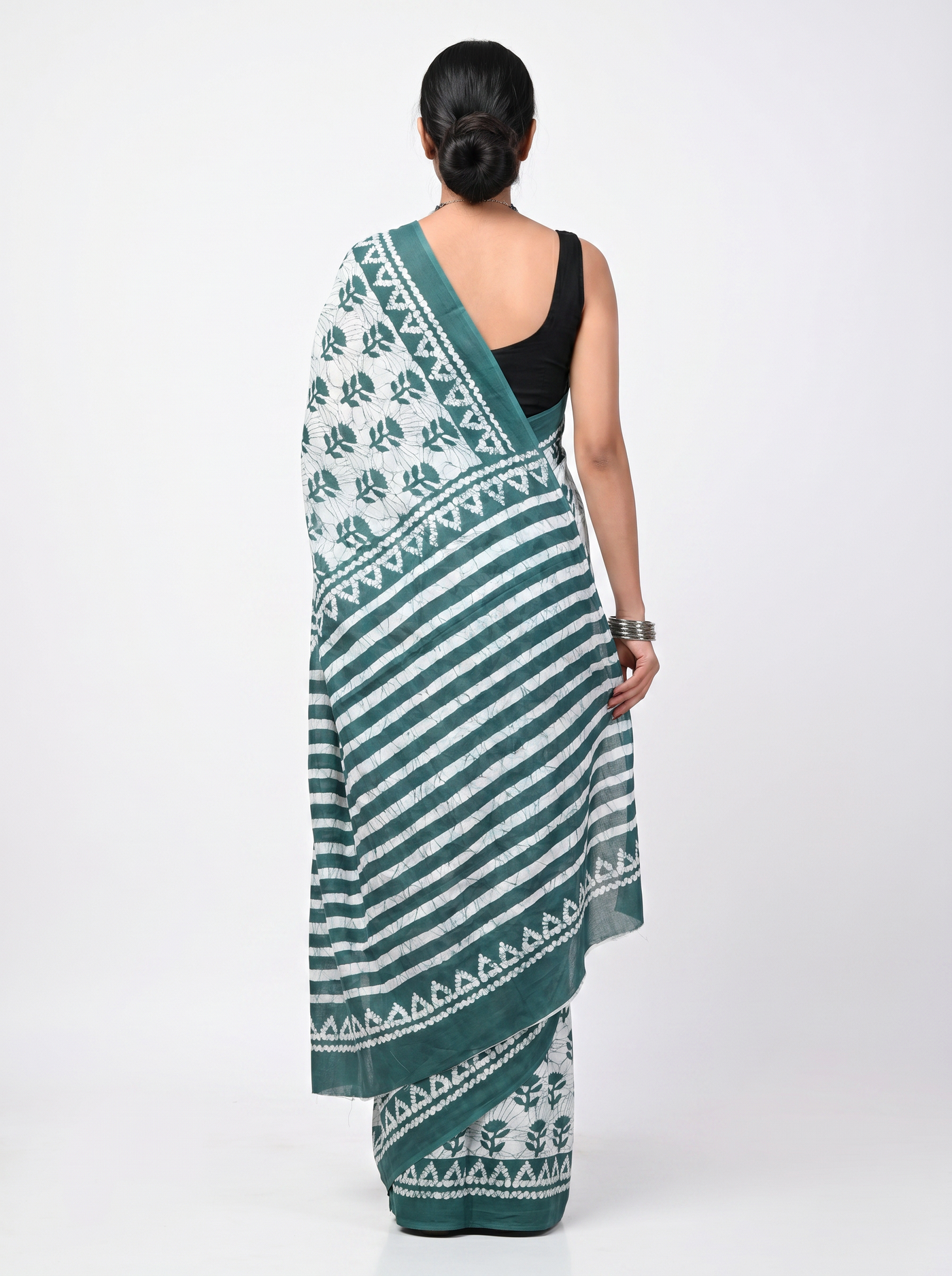 Pure Mulmul Cotton Saree | Teal Blue Handblock Print | Summer & Office Wear | With Blouse | Design 2 image 3