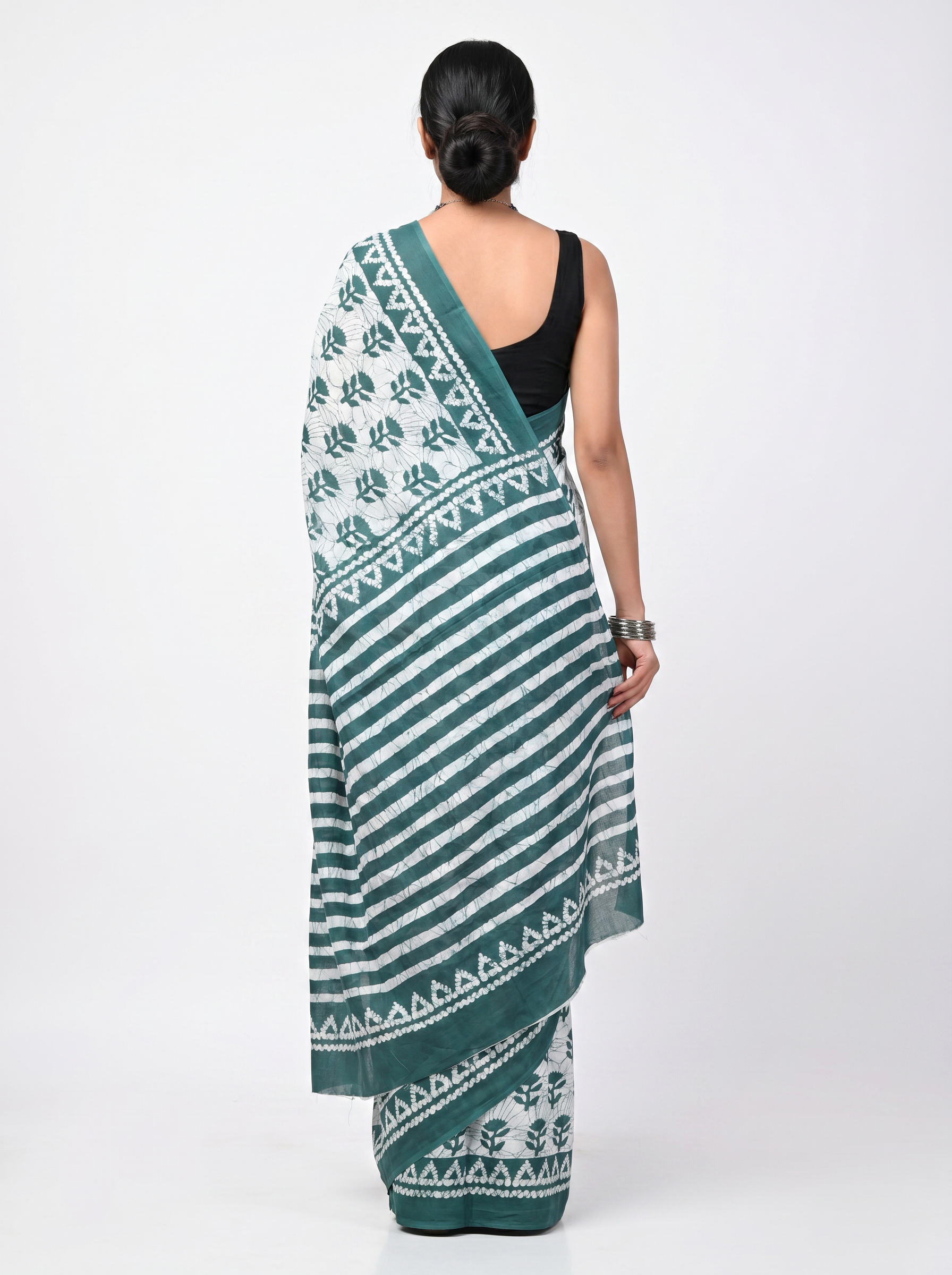 Pure Mulmul Cotton Saree | Teal Blue Handblock Print | Summer & Office Wear | With Blouse | Design 2 image 3