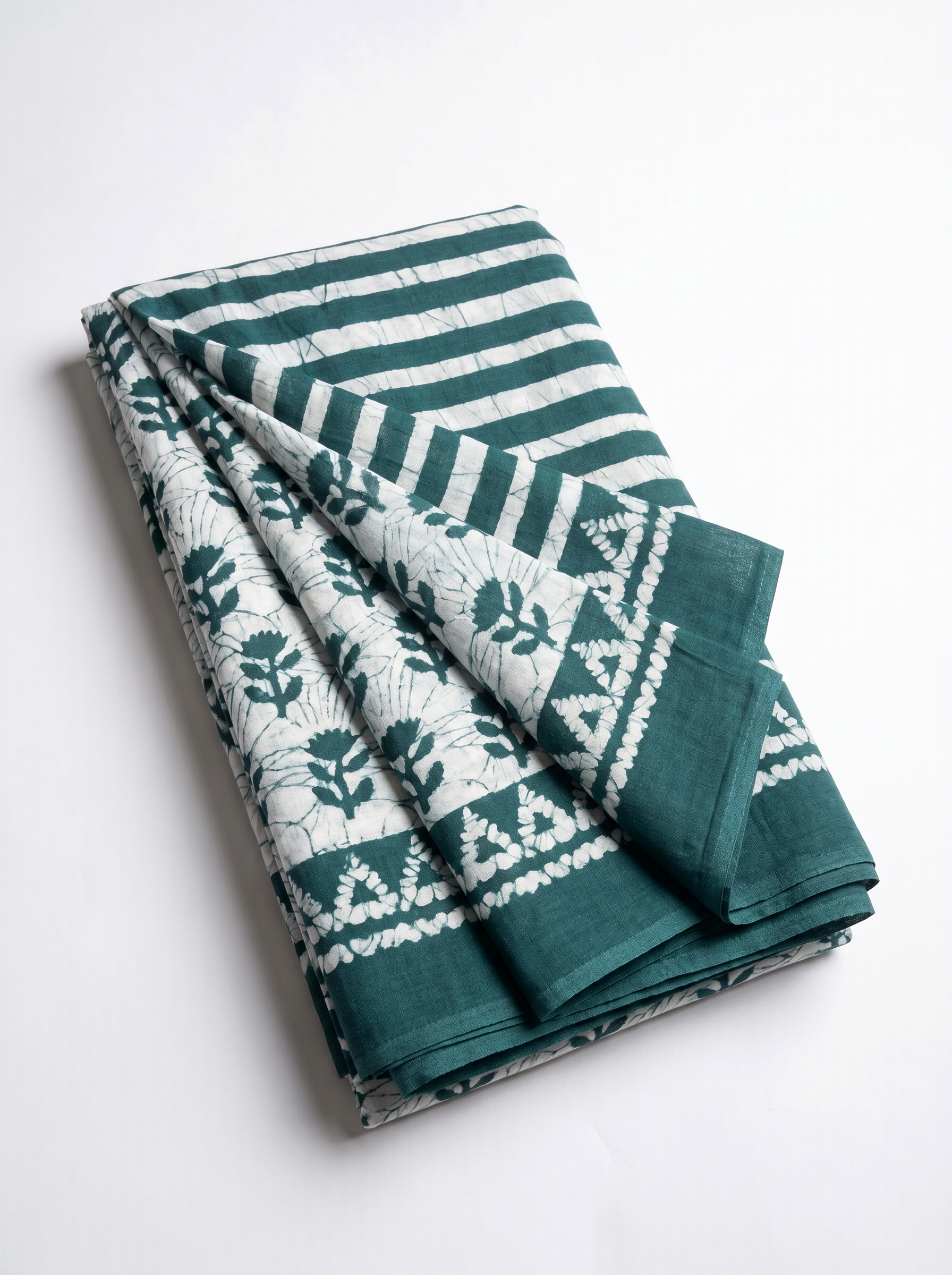 Pure Mulmul Cotton Saree | Teal Blue Handblock Print | Summer & Office Wear | With Blouse | Design 2 image 5