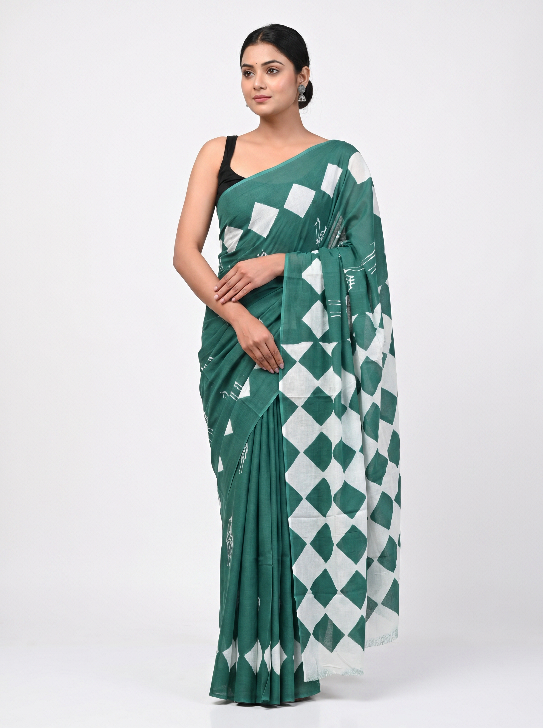 Teal Blue pure mulmul cotton saree with blouse
