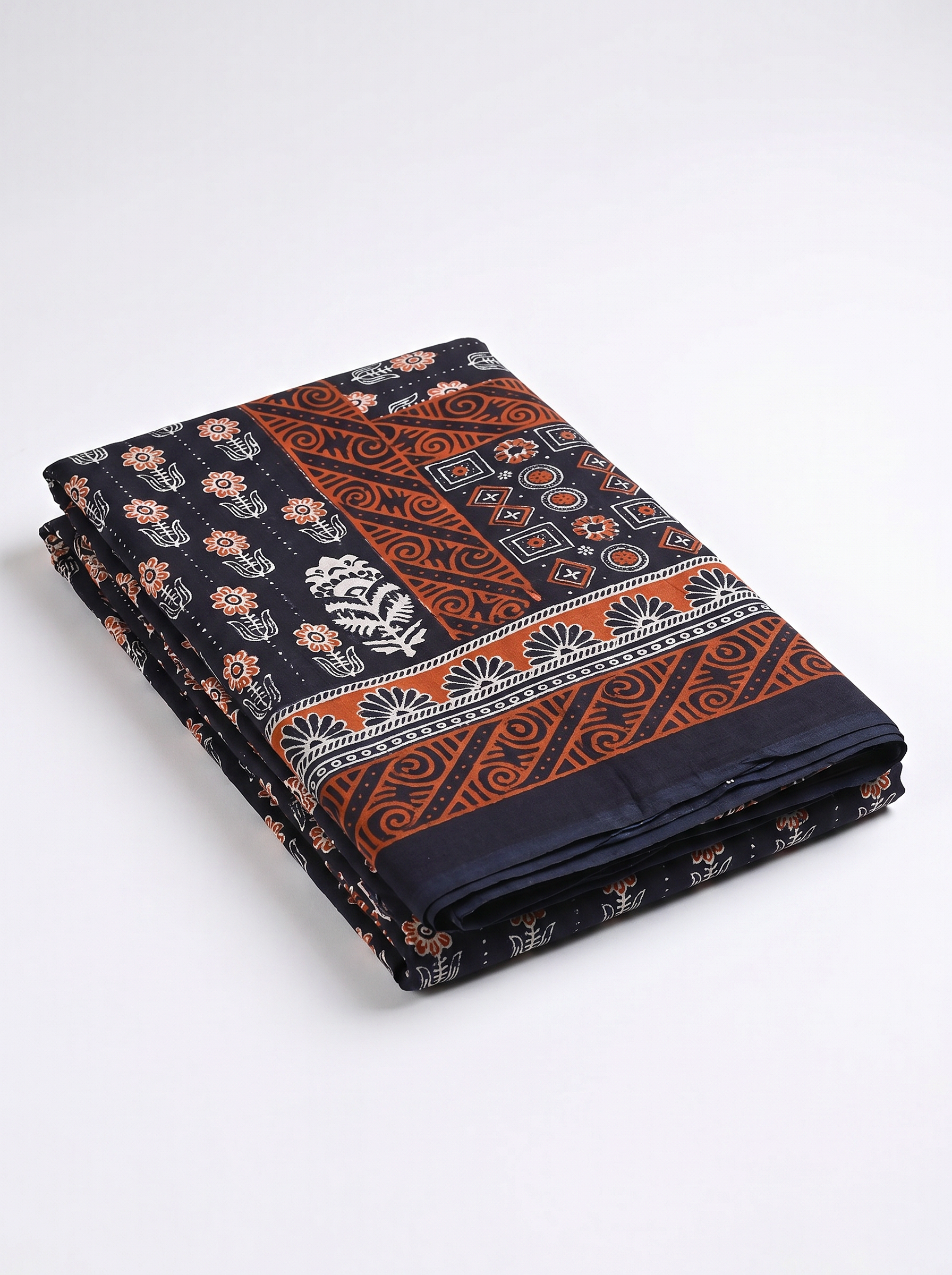 Pure Mulmul Cotton Saree | Charcoal Grey + Grey + Wine Handblock Print | Summer & Office Wear | With Blouse image 5