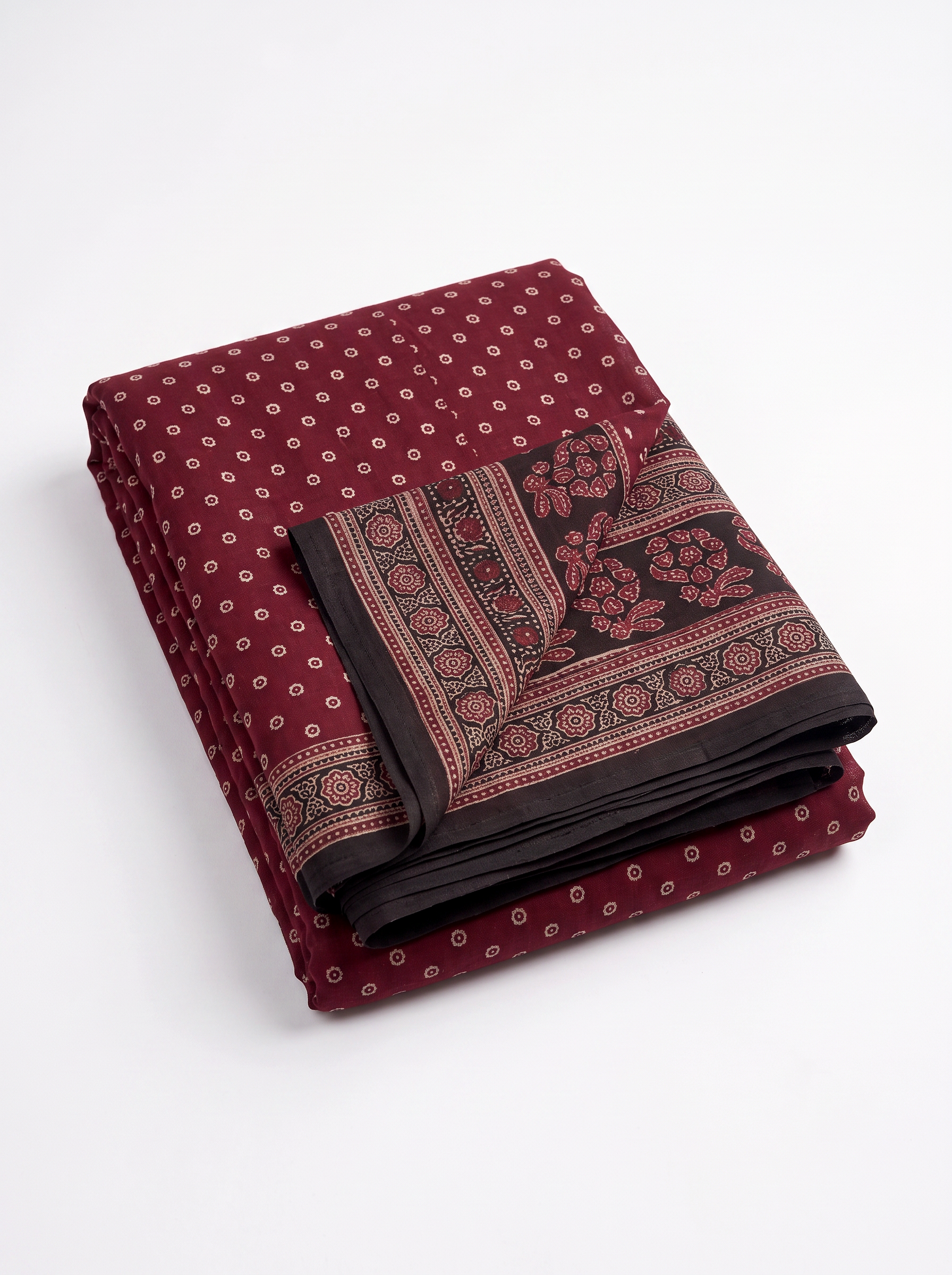 Wine Contrast Border Mulmul Saree with Blouse - view 5