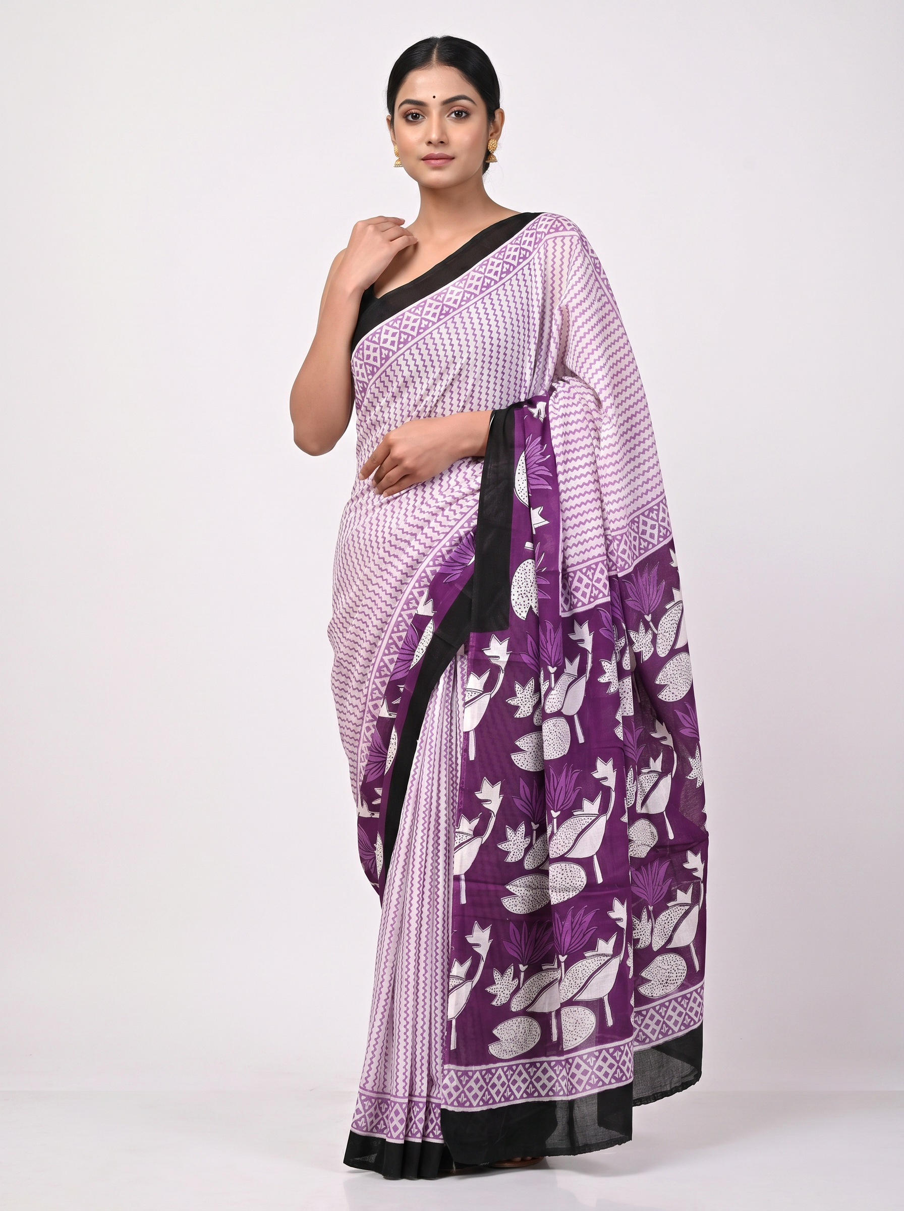 Dusty Pink + Wine pure mulmul cotton saree with blouse