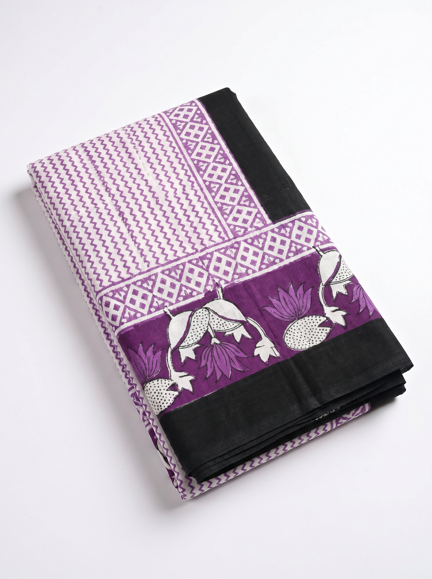 Pure Mulmul Cotton Saree | Dusty Pink + Wine Handblock Print | Summer & Office Wear | With Blouse image 5