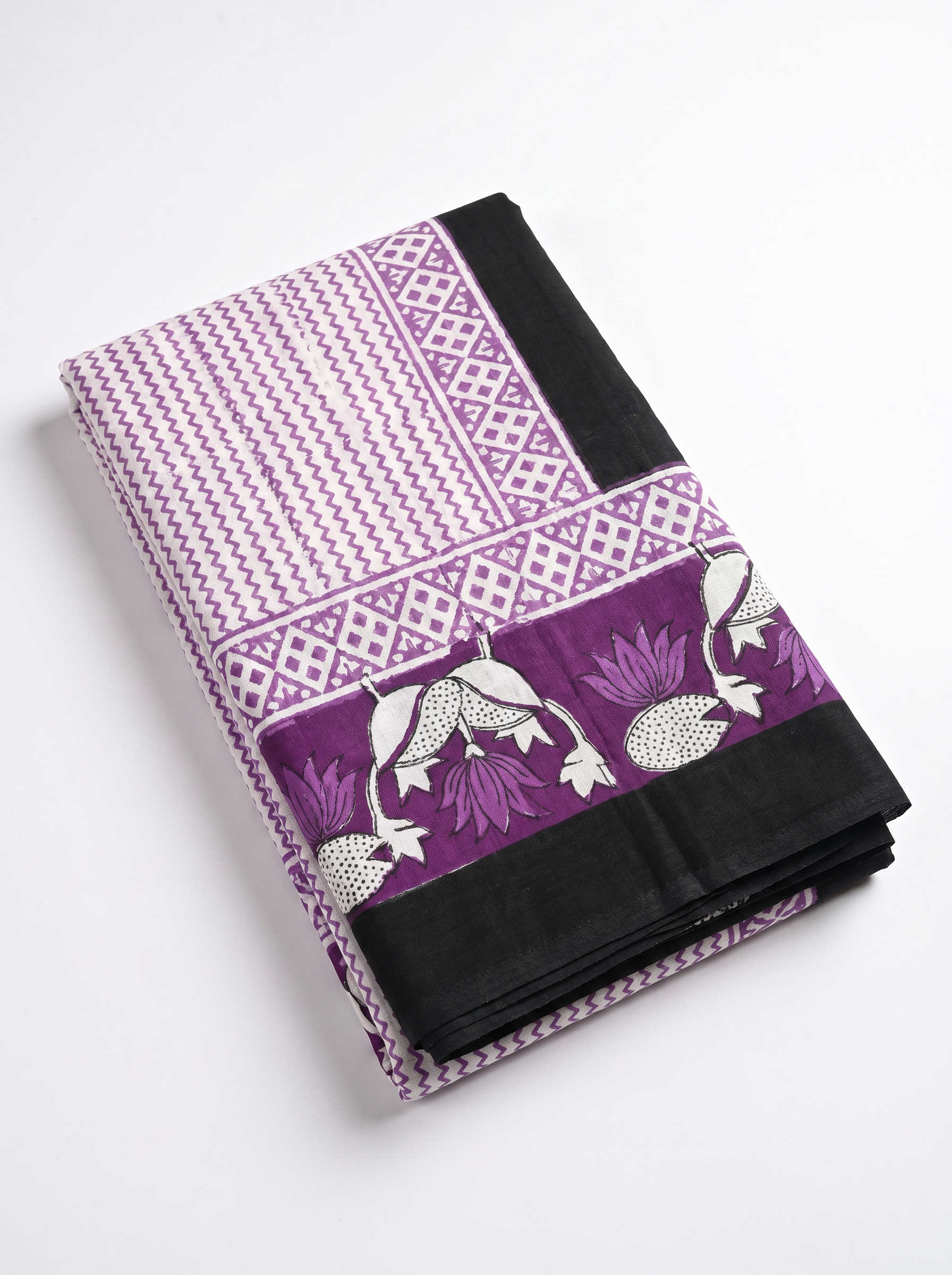 Pure Mulmul Cotton Saree | Dusty Pink + Wine Handblock Print | Summer & Office Wear | With Blouse image 5