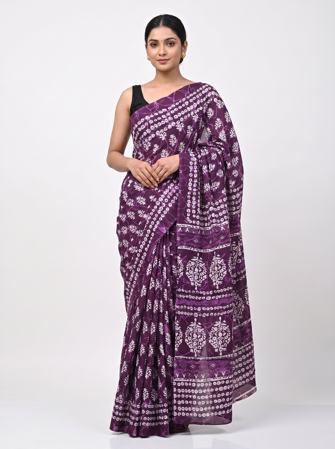 Dusty Pink + Wine pure mulmul cotton saree with blouse
