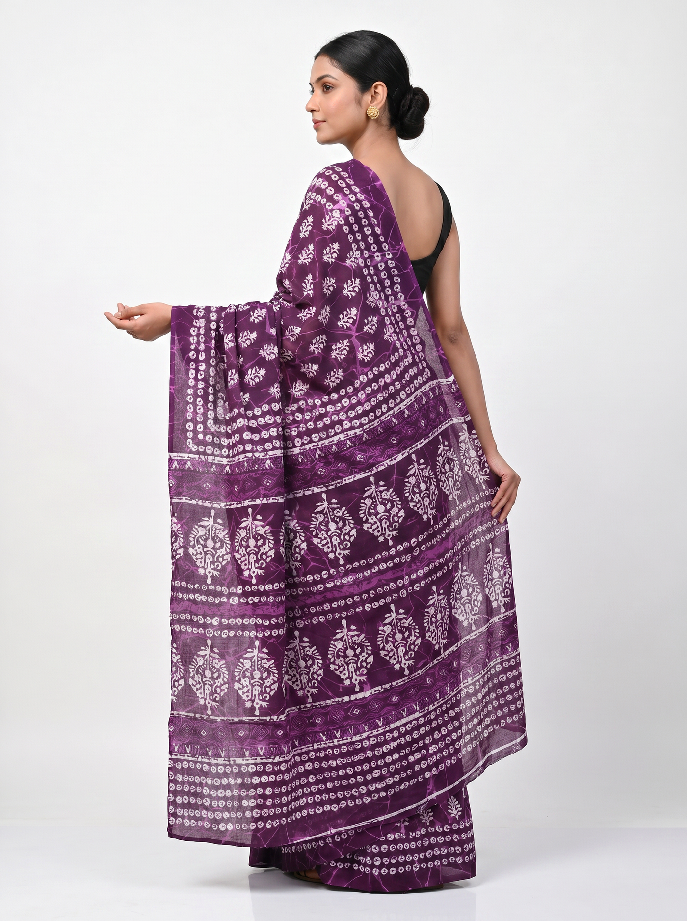 Pure Mulmul Cotton Saree | Dusty Pink + Wine Handblock Print | Summer & Office Wear | With Blouse | Design 2 image 4