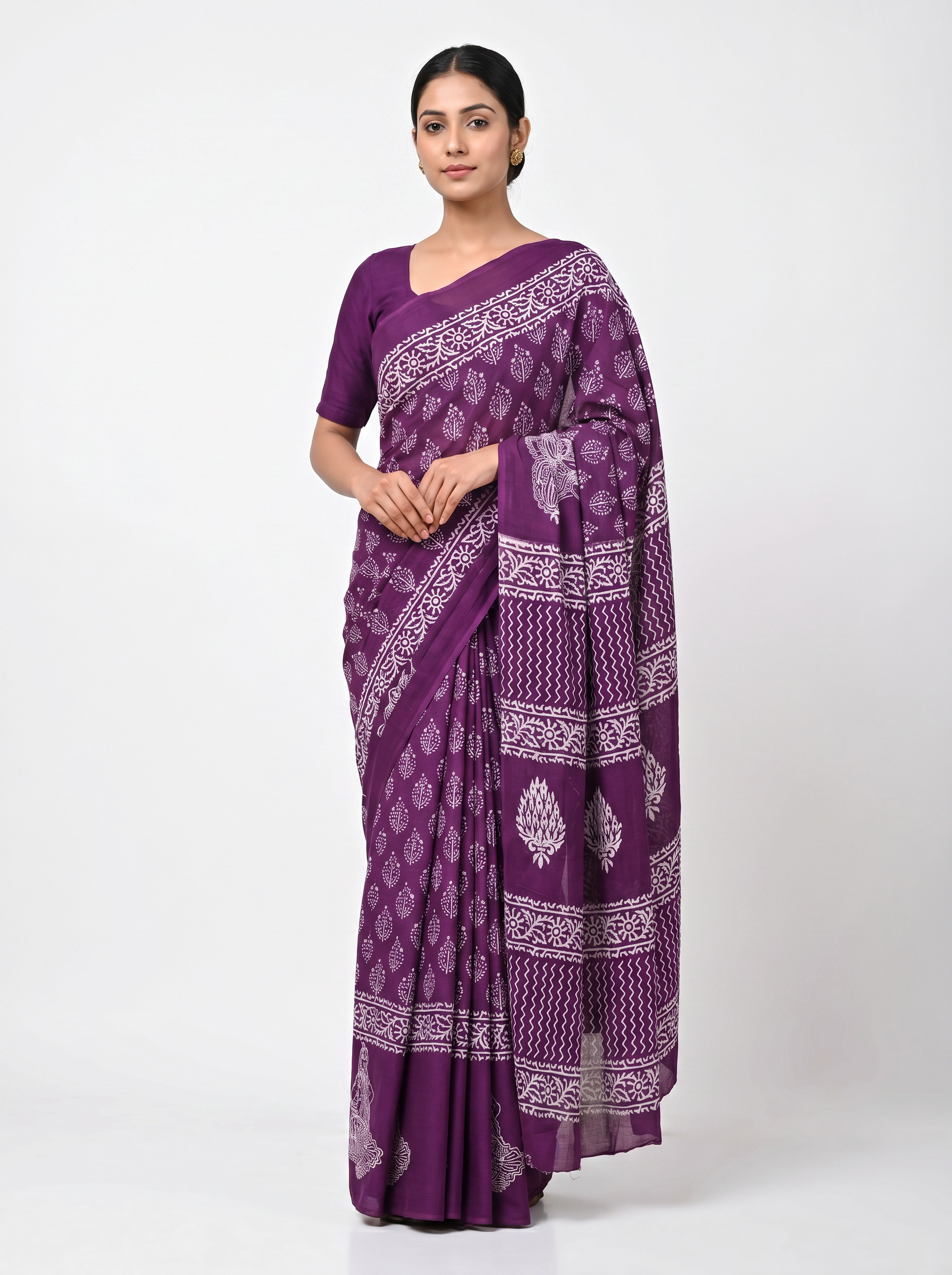 Dusty Pink + Wine pure mulmul cotton saree with blouse