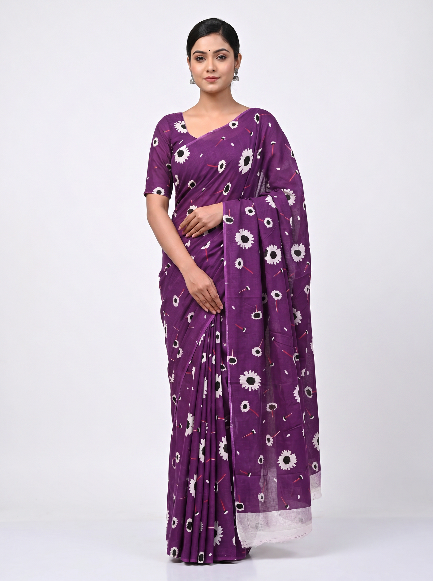 Fuchsia + Wine pure mulmul cotton saree with blouse