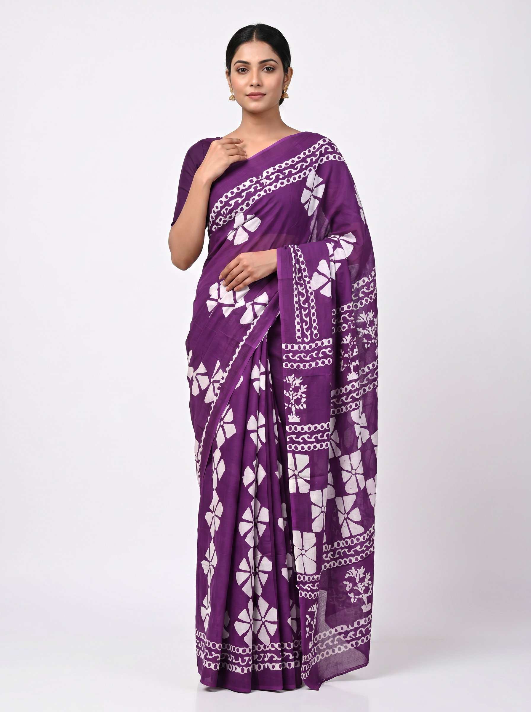 Fuchsia + Wine pure mulmul cotton saree with blouse