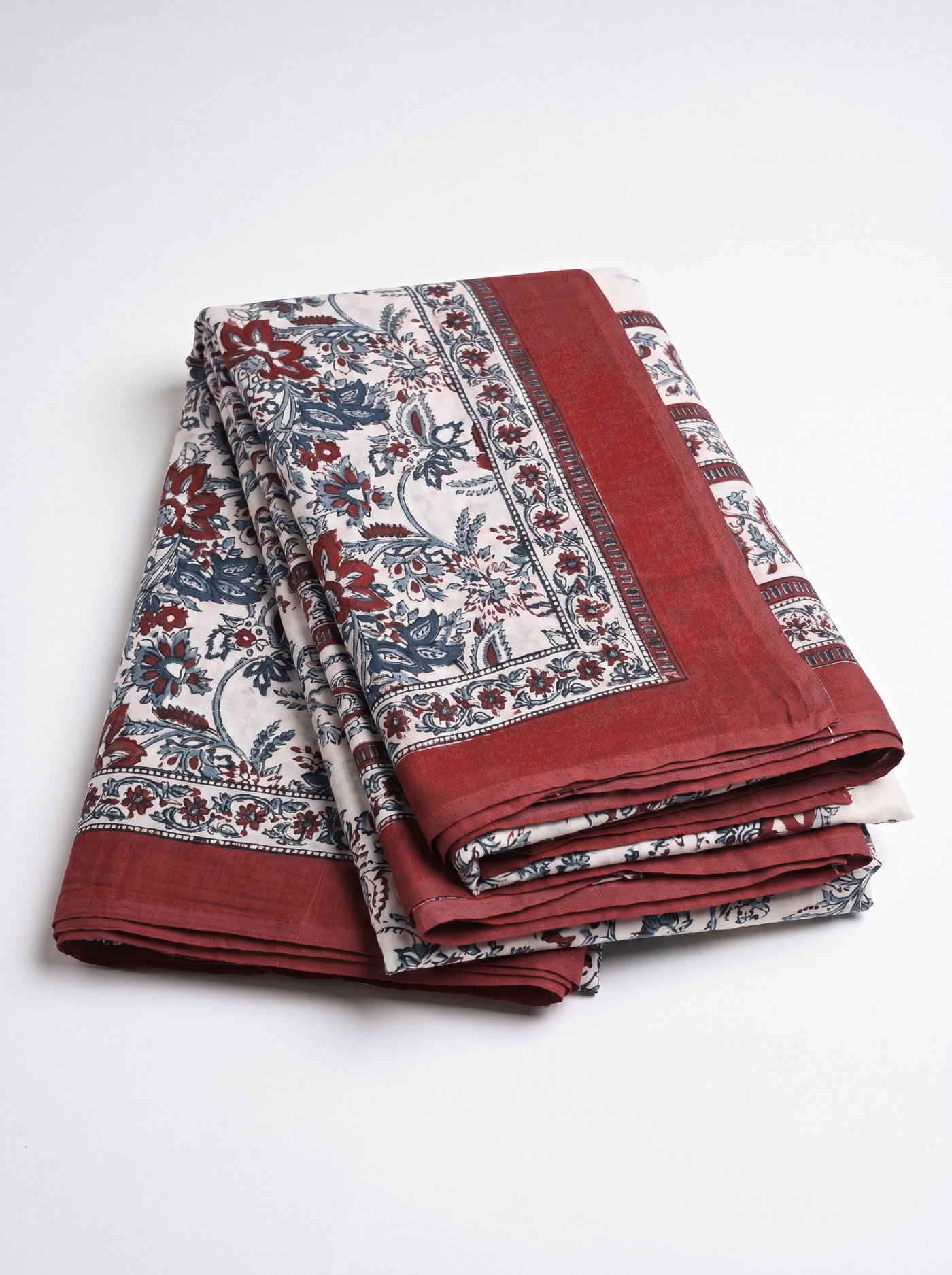 Pure Mulmul Cotton Saree | Grey + Wine Handblock Print | Summer & Office Wear | With Blouse image 5