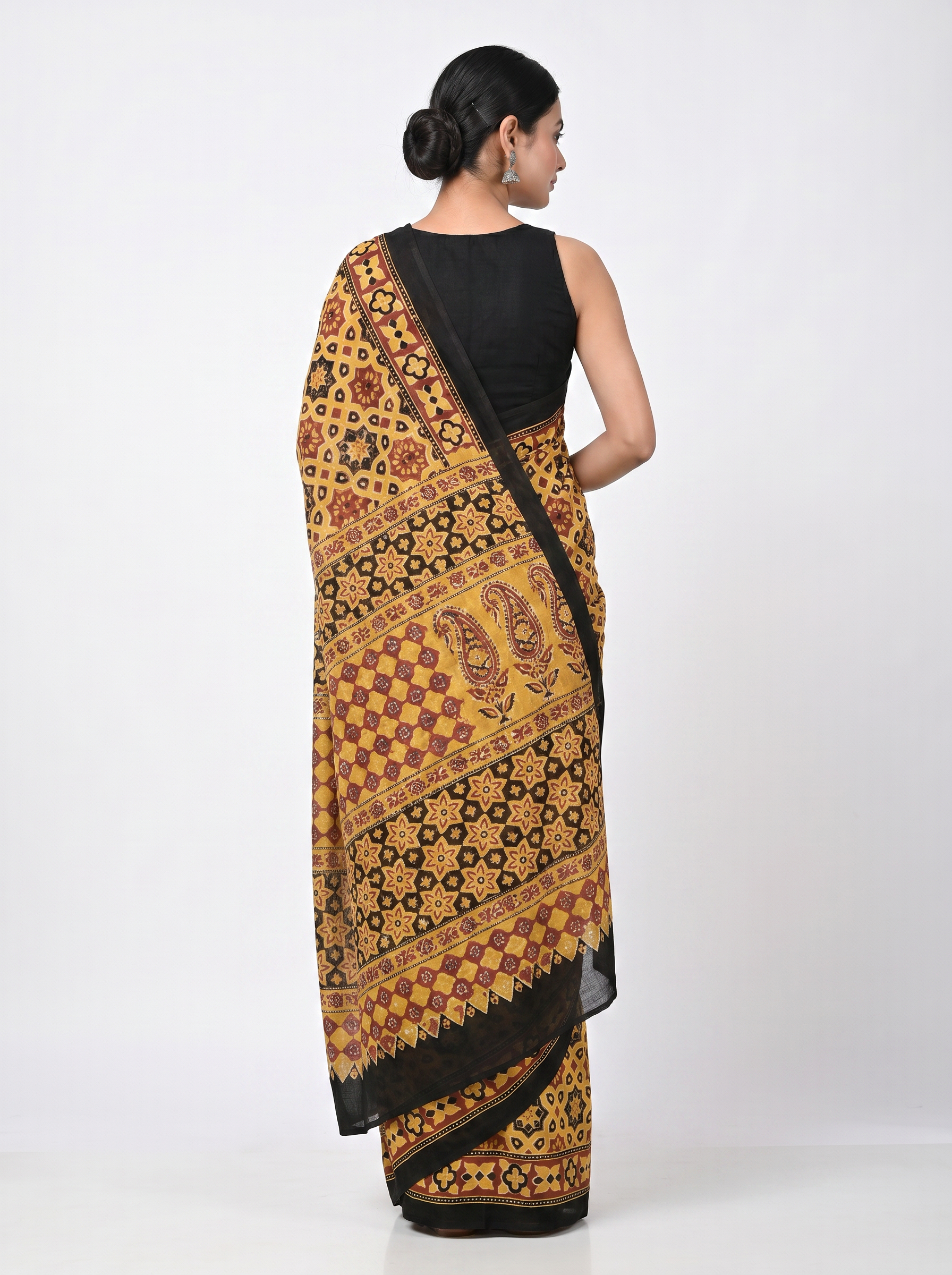 Pure Mulmul Cotton Saree | Brick Red + Burnt Orange + Golden Woven Golden Zari | Festive Wear | With Blouse image 3