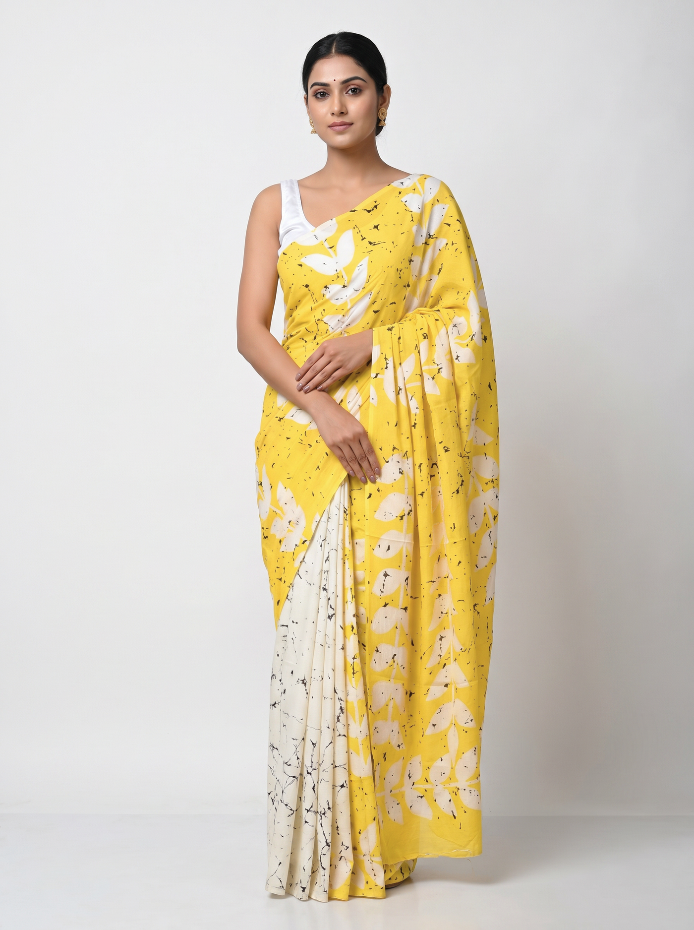 Golden pure mulmul cotton saree with blouse