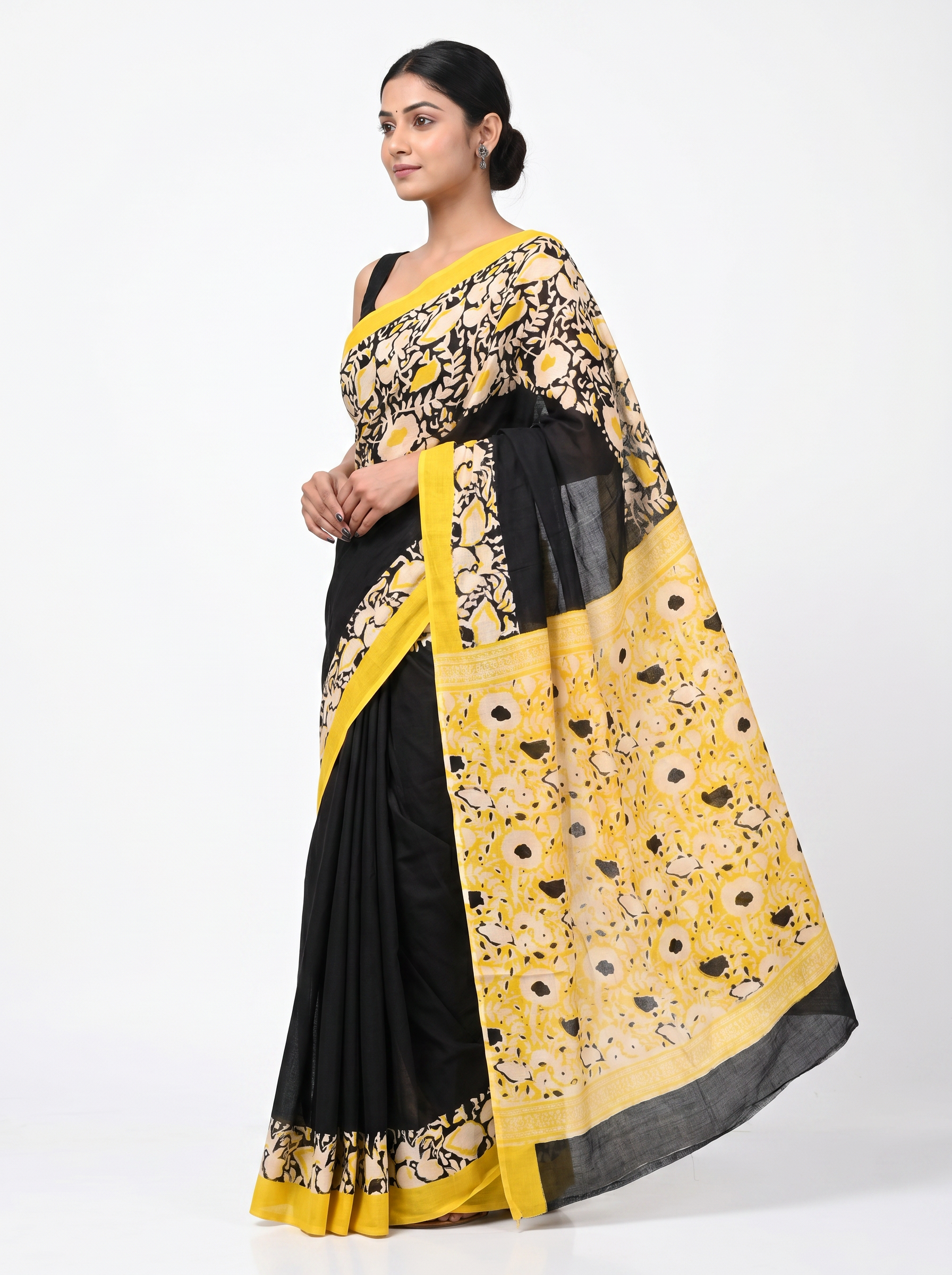 Pure Mulmul Cotton Saree | Golden Woven Golden Zari | Festive Wear | With Blouse | Design 3 image 2