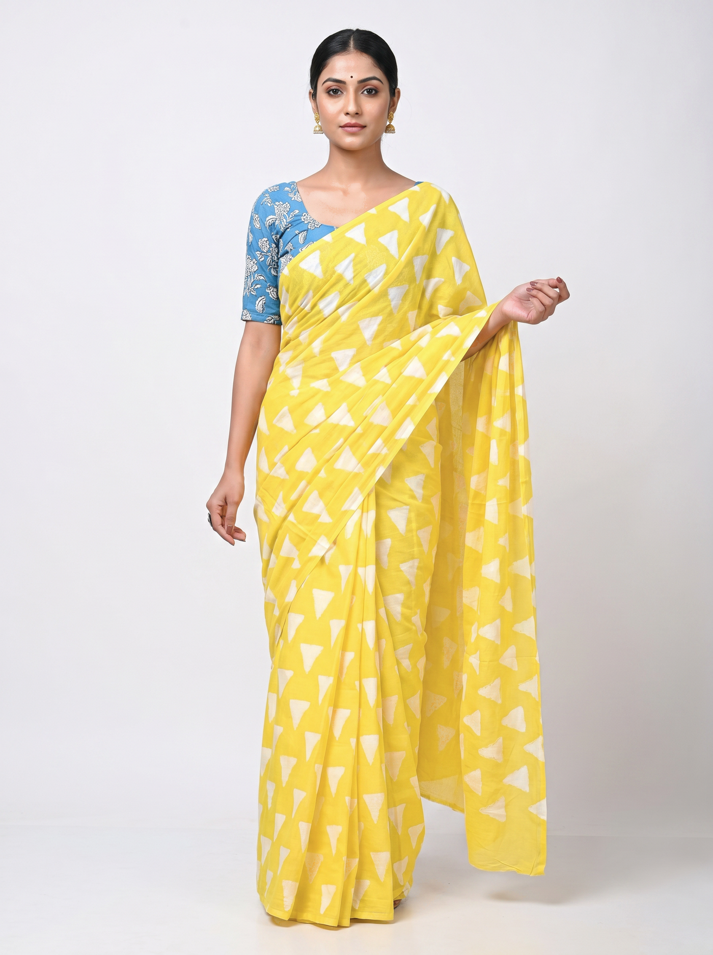 Golden pure mulmul cotton saree with blouse