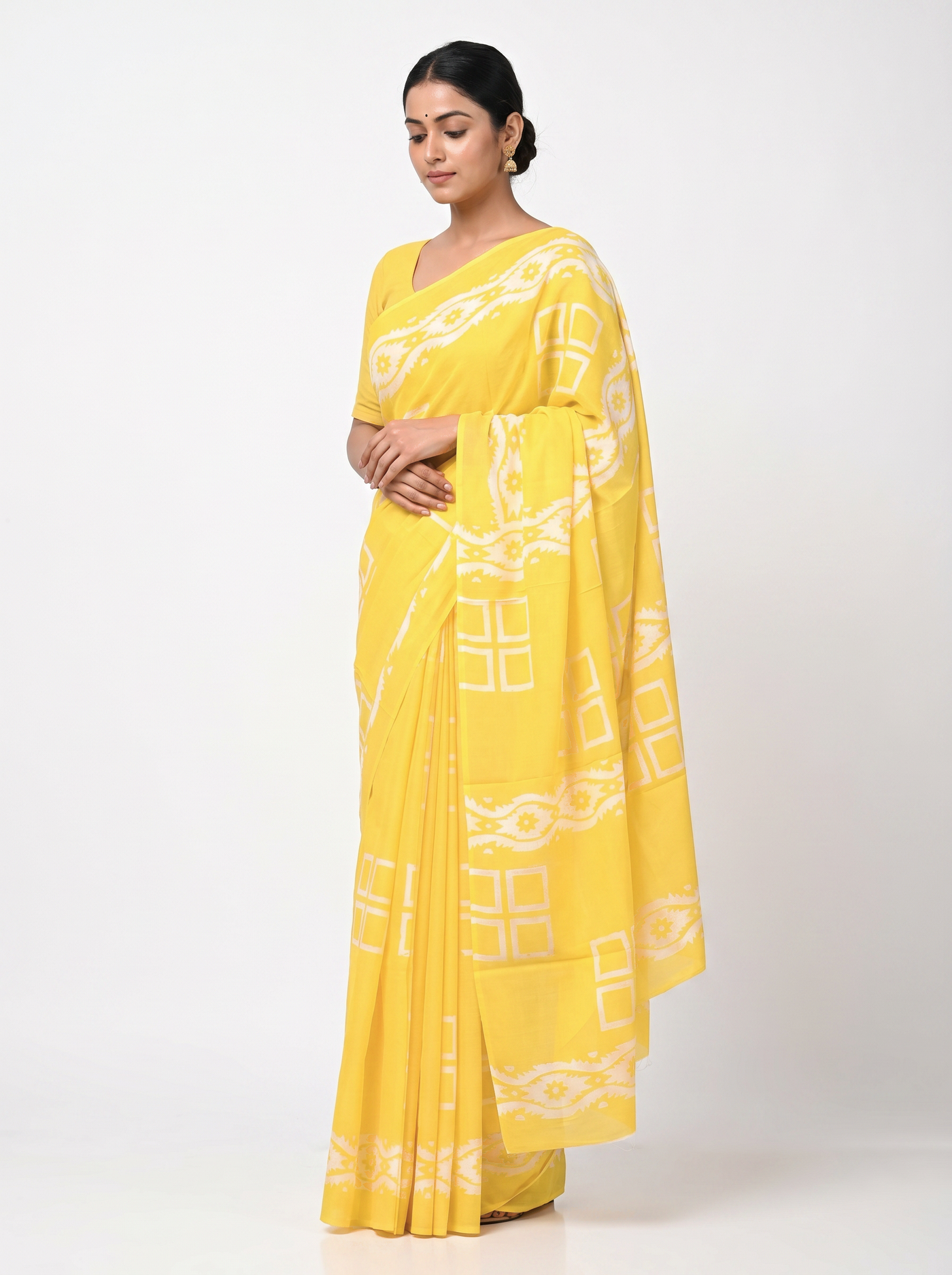 Golden pure mulmul cotton saree with blouse