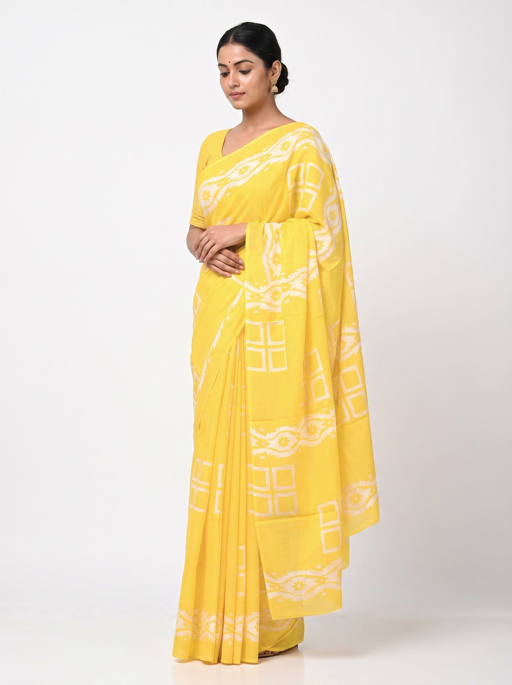 Golden pure mulmul cotton saree with blouse