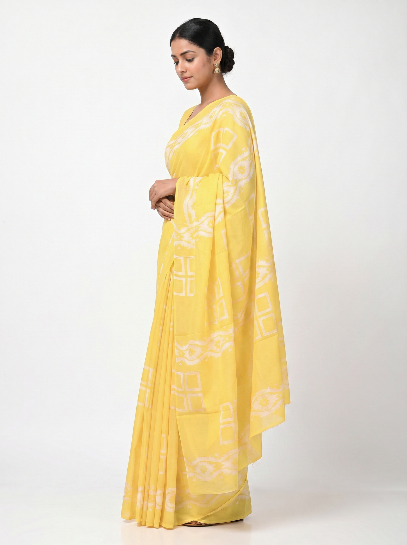 Pure Mulmul Cotton Saree | Golden Woven Golden Zari | Festive Wear | With Blouse image 2