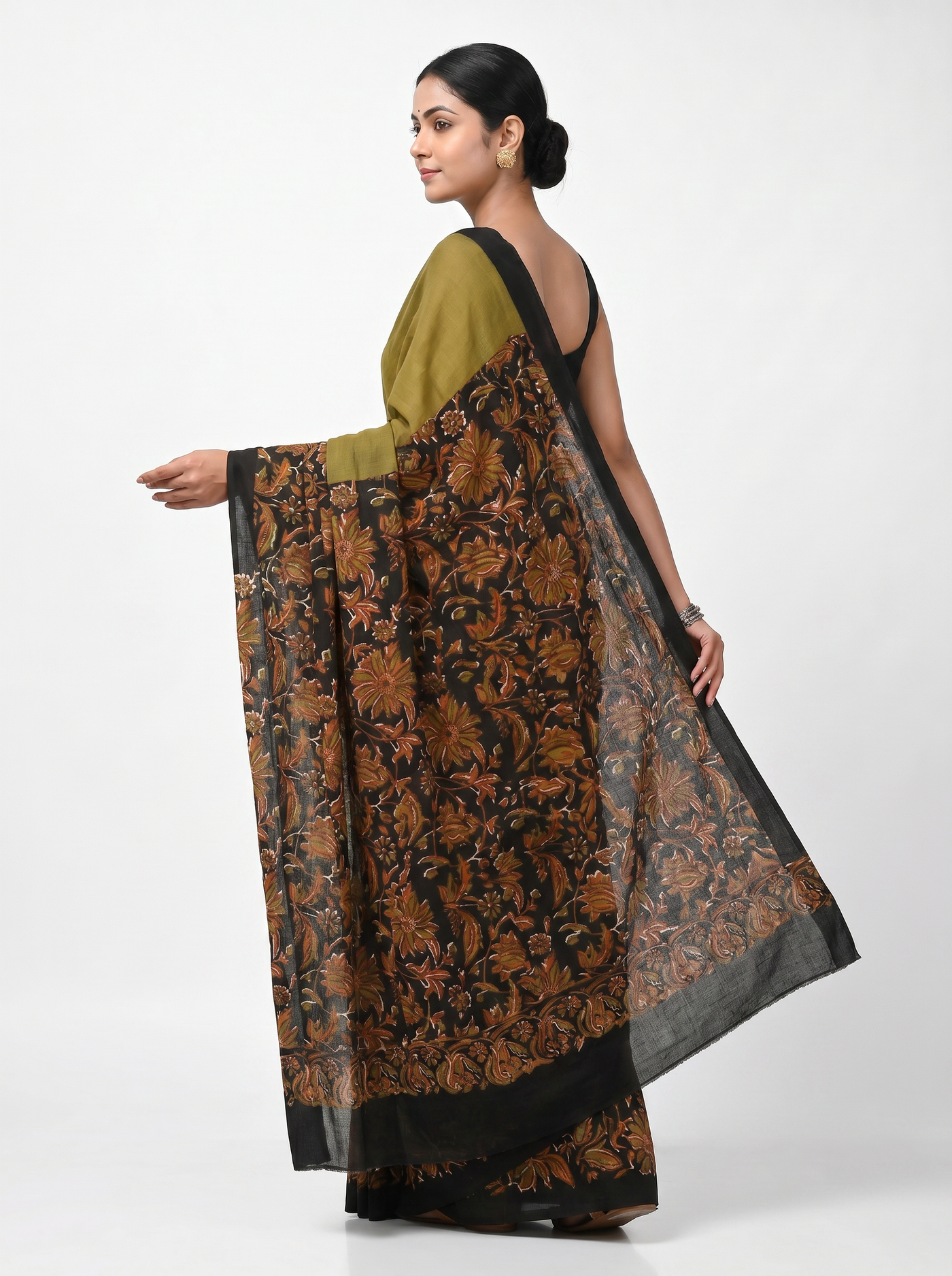 Pure Mulmul Cotton Saree | Brick Red + Burnt Orange + Golden + Ochre Woven Golden Zari | Festive Wear | With Blouse image 4