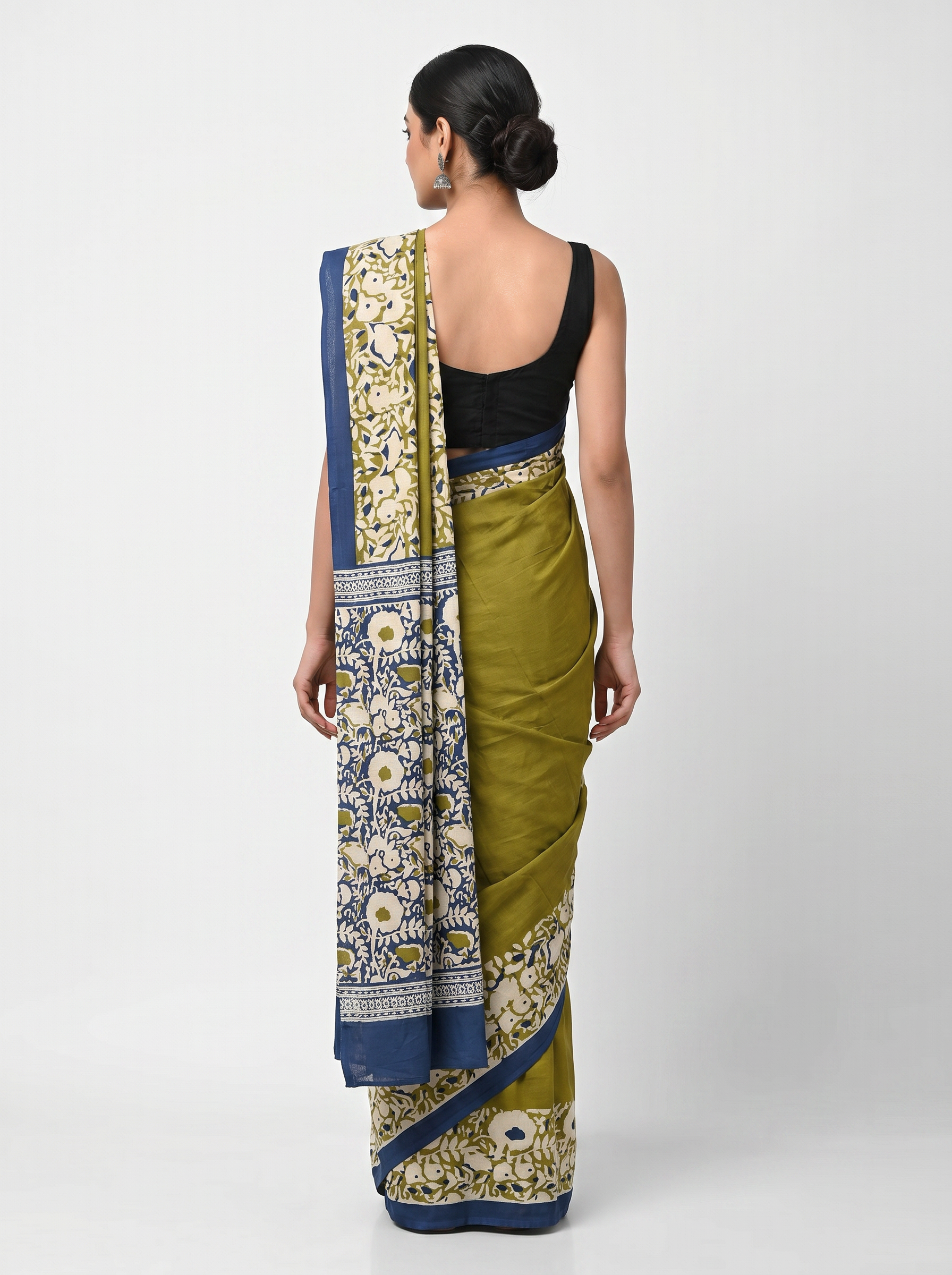 Pure Mulmul Cotton Saree | Golden + Ochre + Grey Woven Golden Zari | Festive Wear | With Blouse image 3