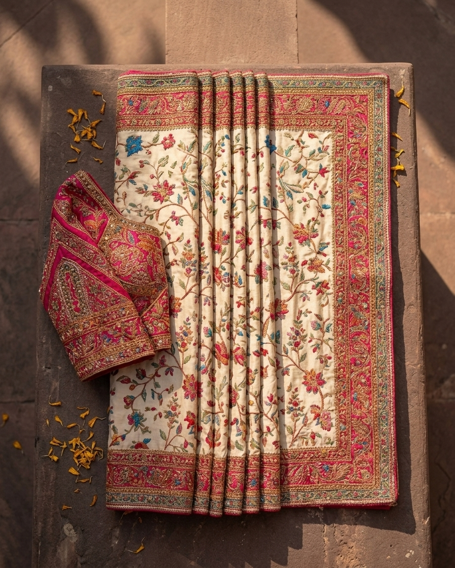 Pure Handwoven Silk Saree With Heavy Palla & Stitched Rani Padded Blouse - detail view