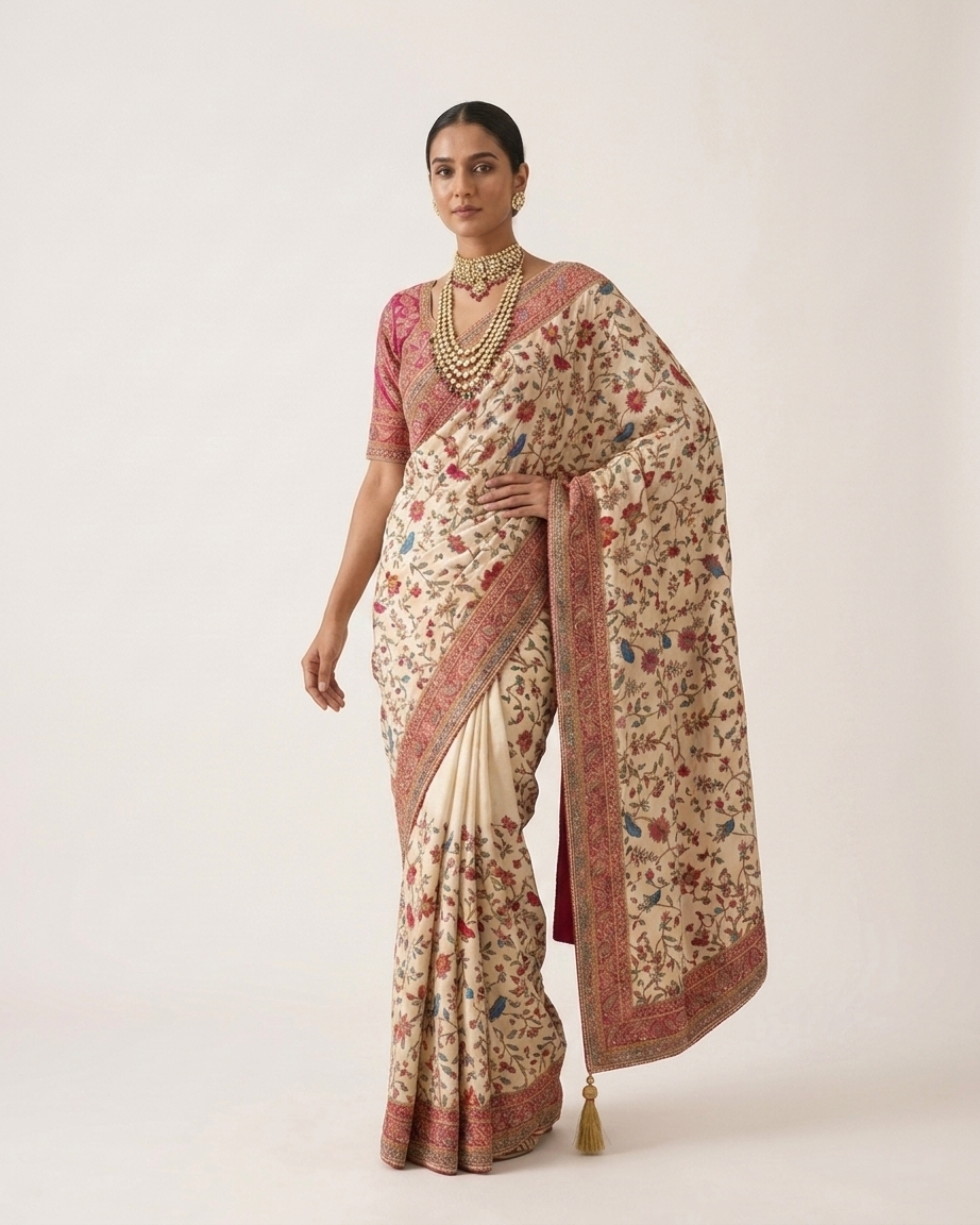 Pure Handwoven Silk Saree With Heavy Palla & Stitched Rani Padded Blouse