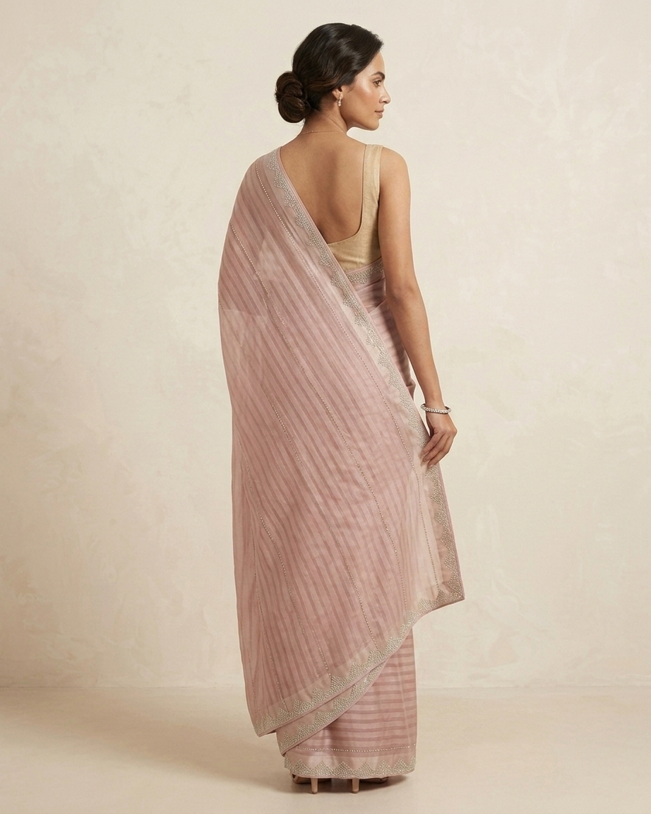 Peach Pink Sequence Work Saree with Running Blouse
